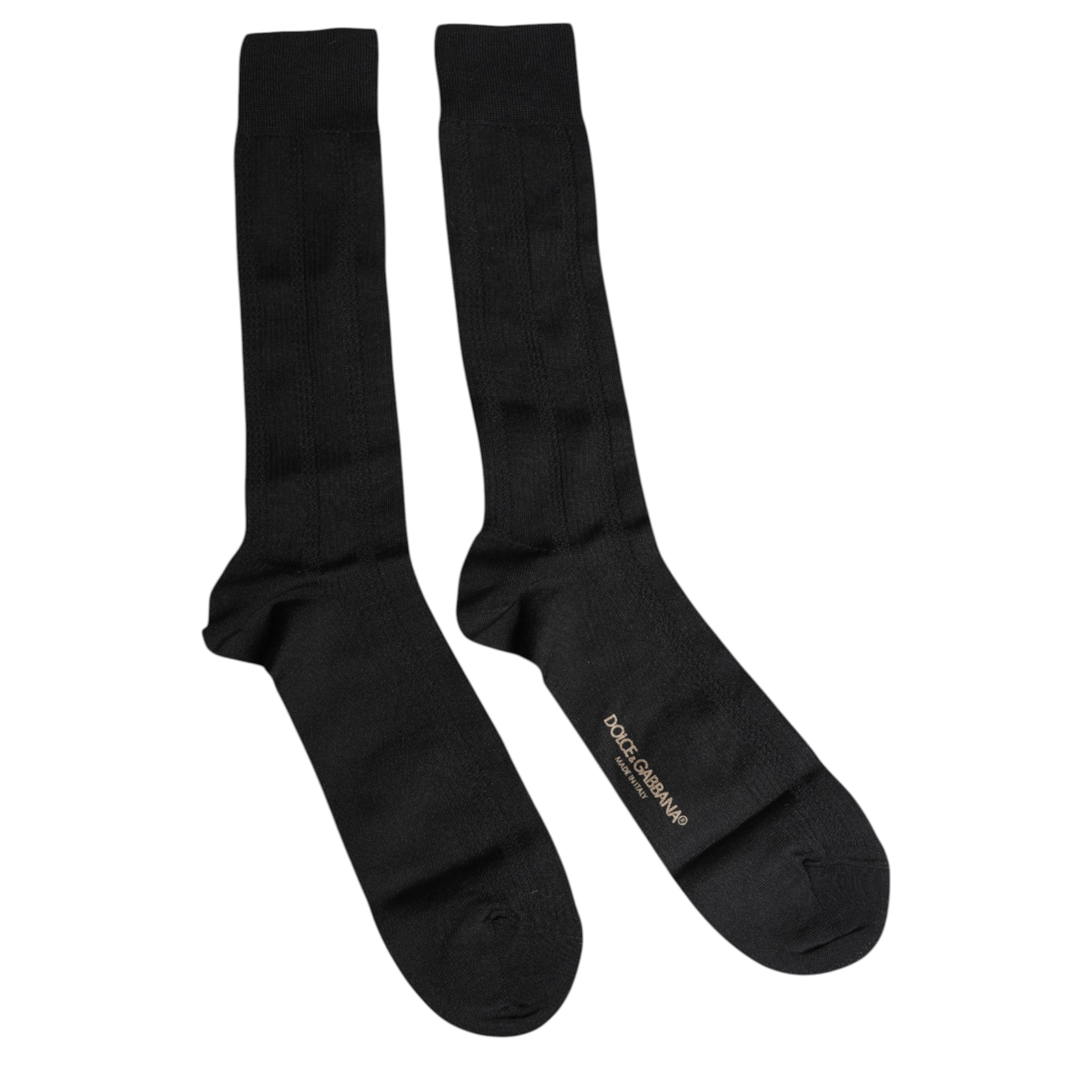 Dolce & Gabbana Black Stretch Logo Mid Calf Men Socks -   -  Dolce & Gabbana.