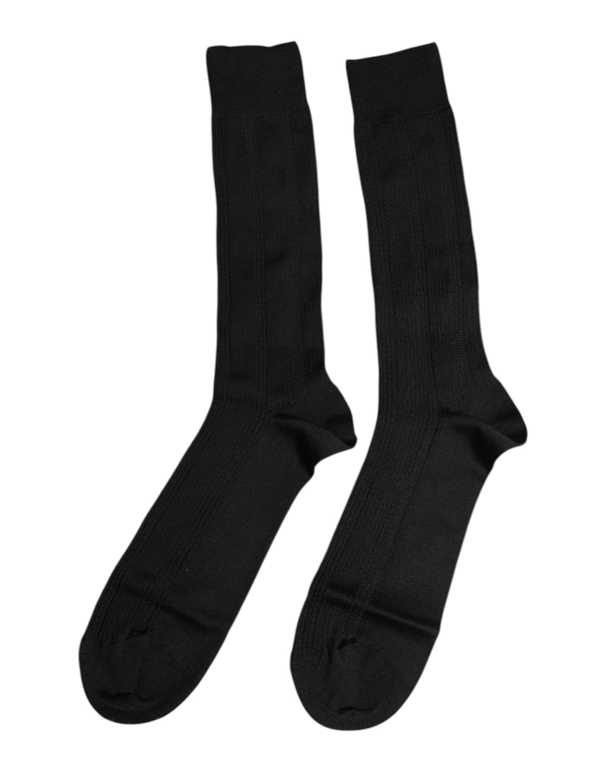 Dolce & Gabbana Black Stretch Logo Mid Calf Men Socks -   -  Dolce & Gabbana.
