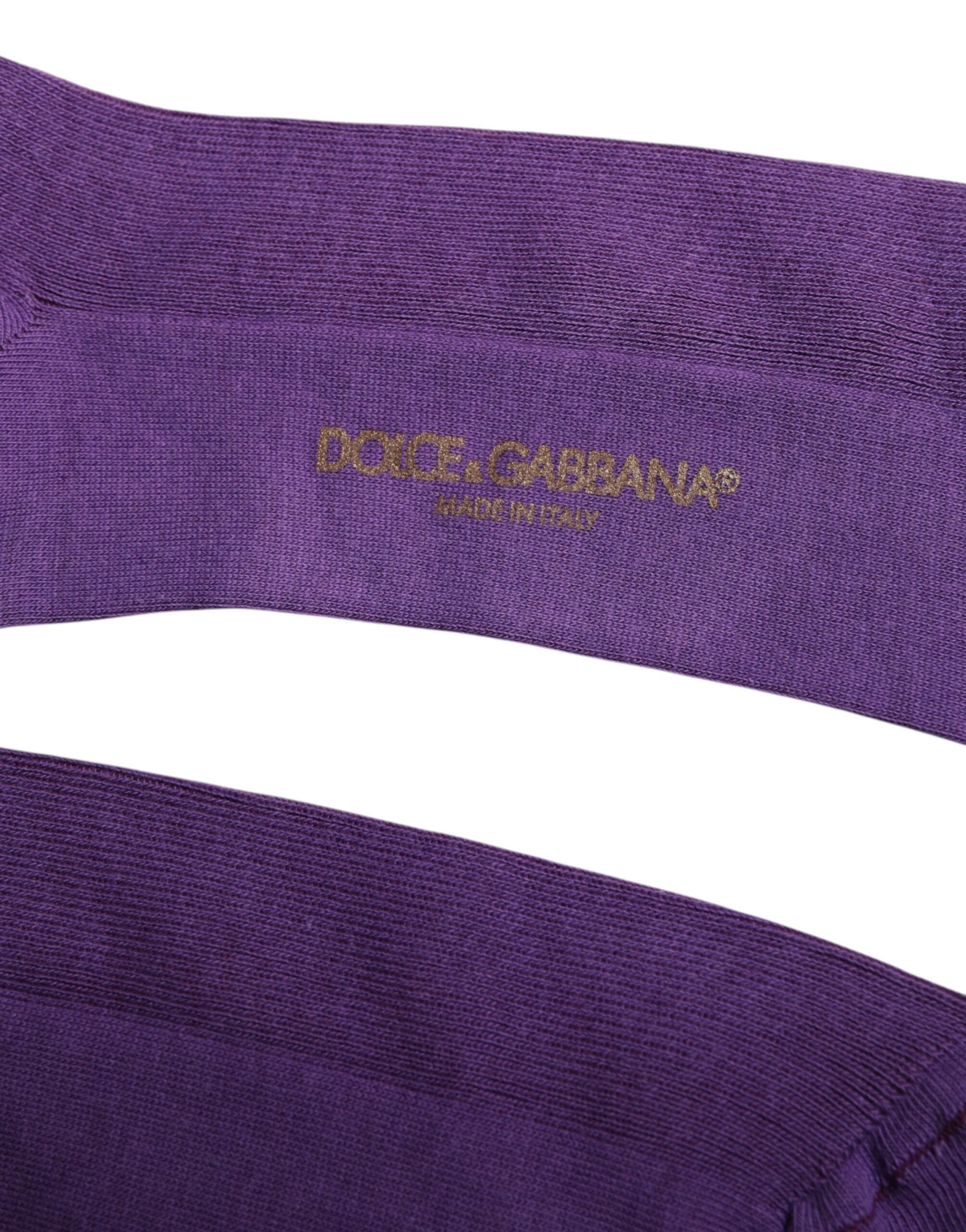 Dolce & Gabbana Purple Cotton Logo Over The Calf Socks -   -  Dolce & Gabbana.