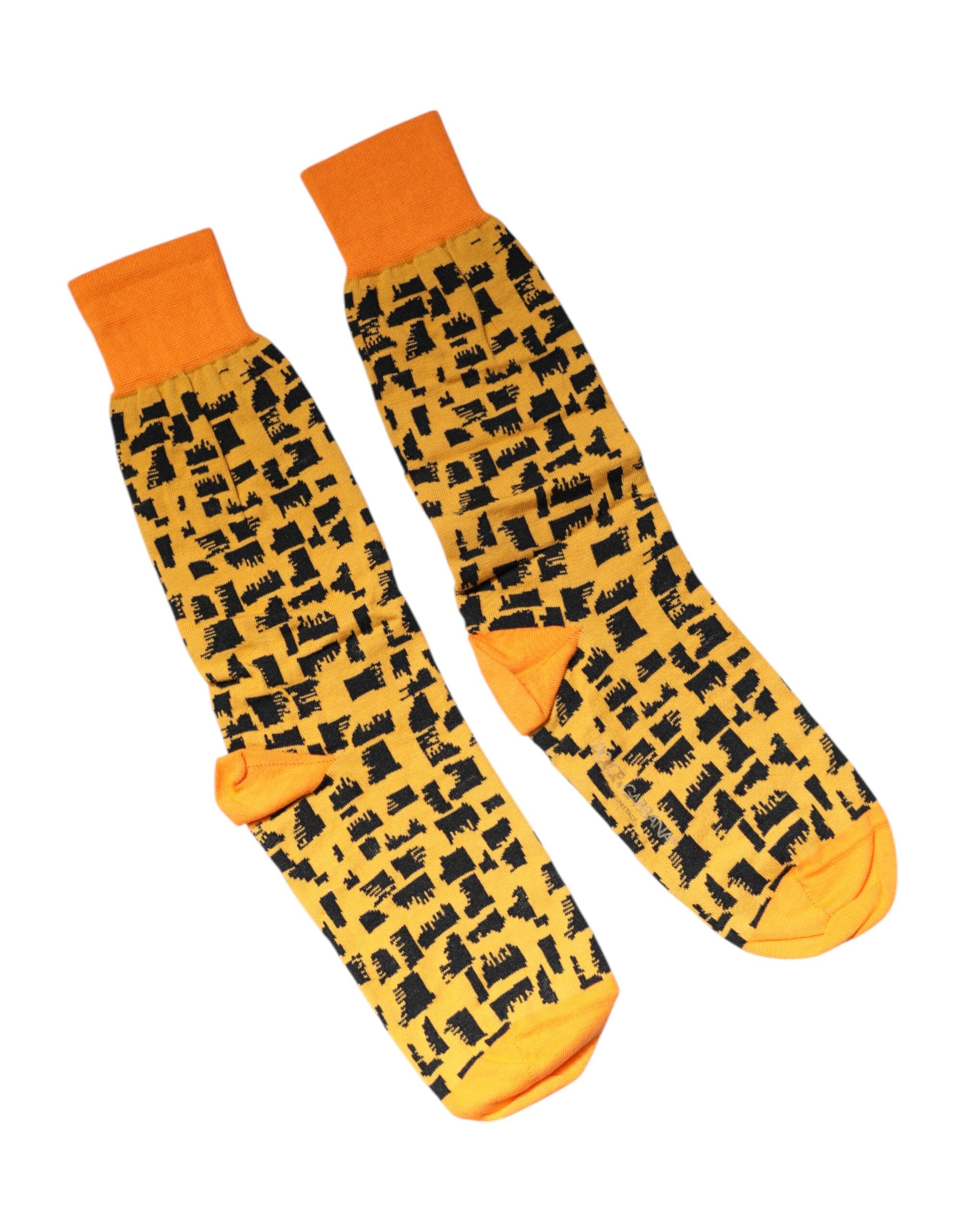Dolce & Gabbana Yellow Black Print Mid Calf Men Socks -   -  Dolce & Gabbana.