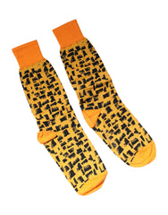 Dolce & Gabbana Yellow Black Print Mid Calf Men Socks -   -  Dolce & Gabbana.