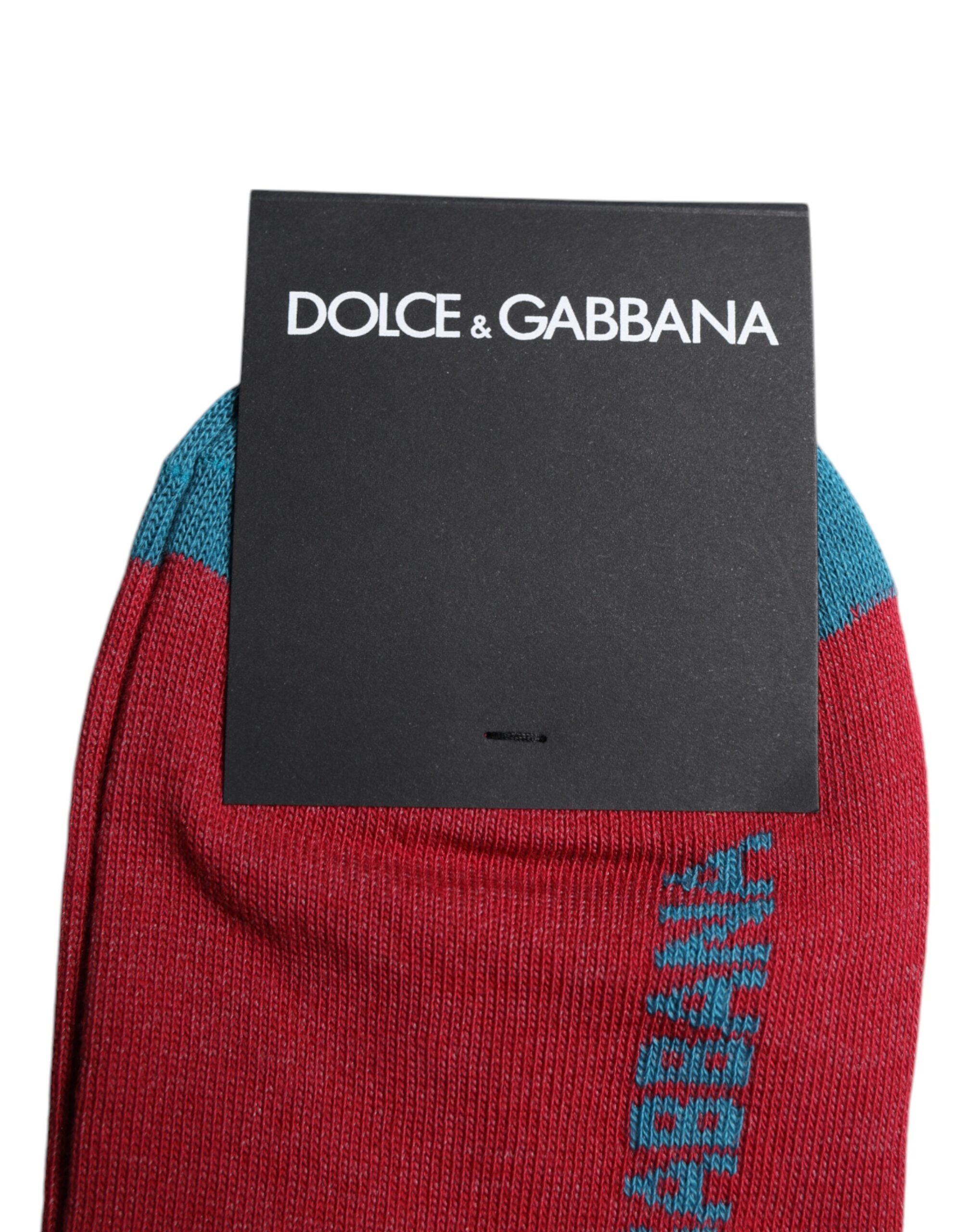Dolce & Gabbana Red Cotton DG Logo Print Mid Calf Socks -   -  Dolce & Gabbana.