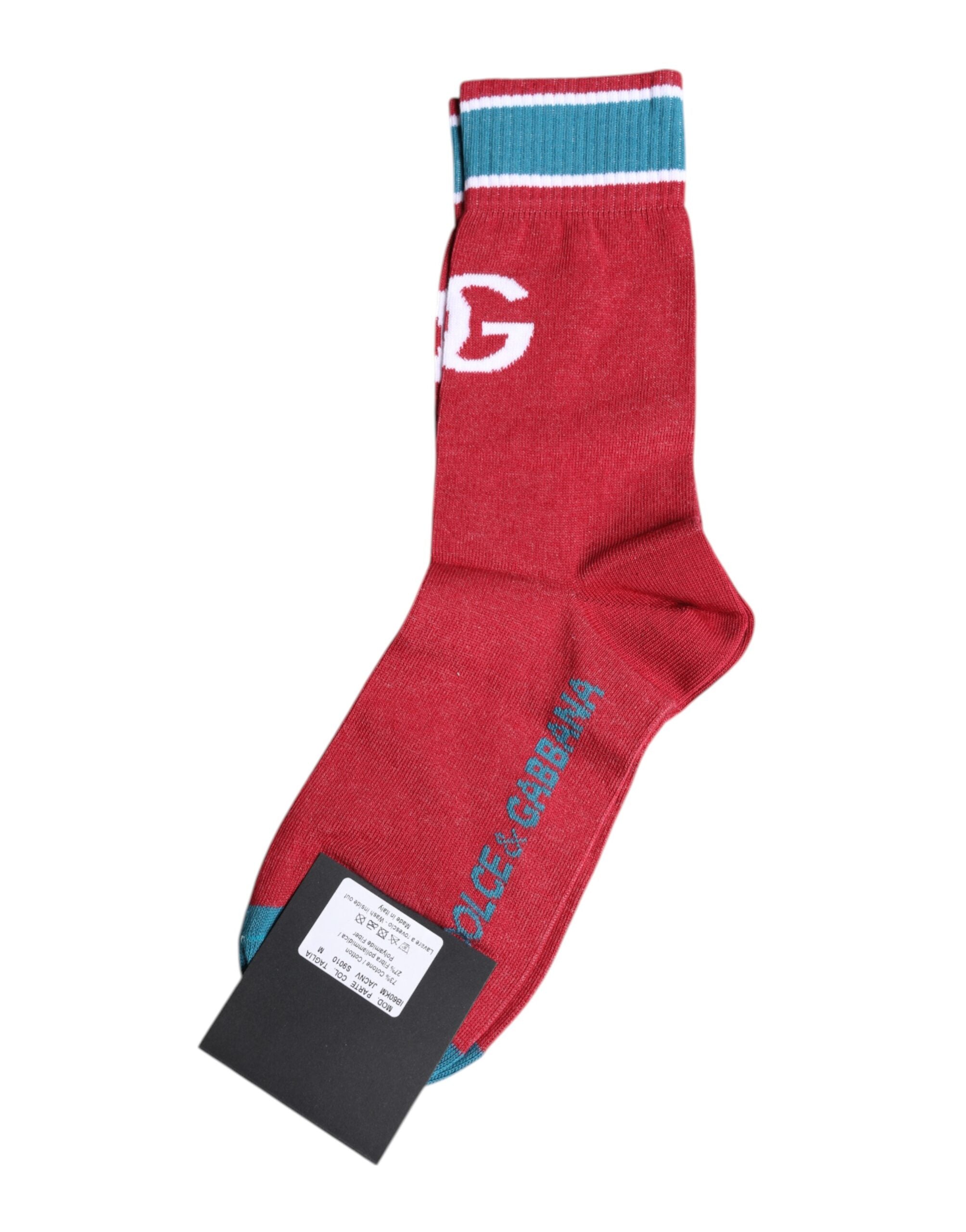 Dolce & Gabbana Red Cotton DG Logo Print Mid Calf Socks -   -  Dolce & Gabbana.