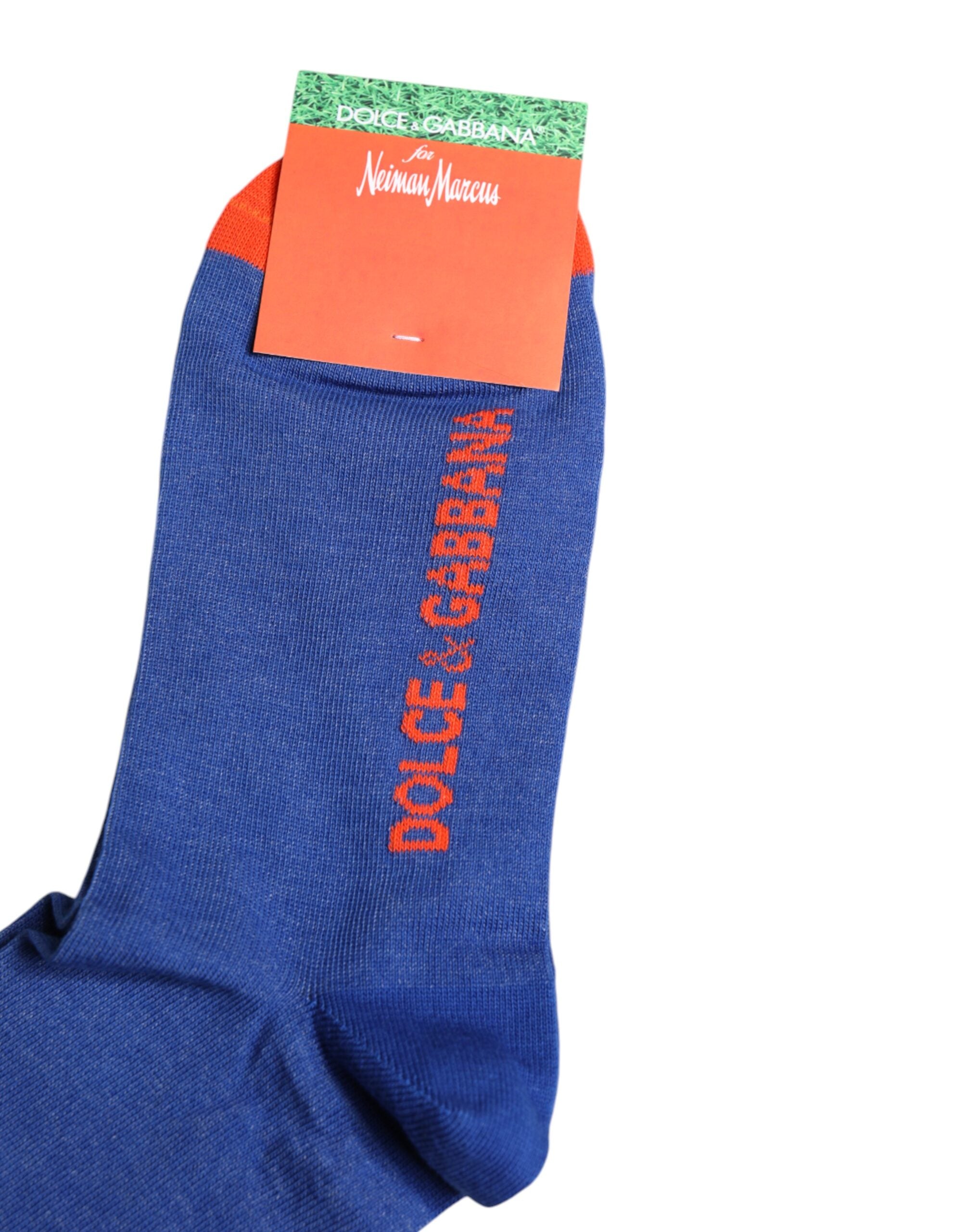 Dolce & Gabbana Blue Cotton DG Logo Print Mid Calf Socks -   -  Dolce & Gabbana.