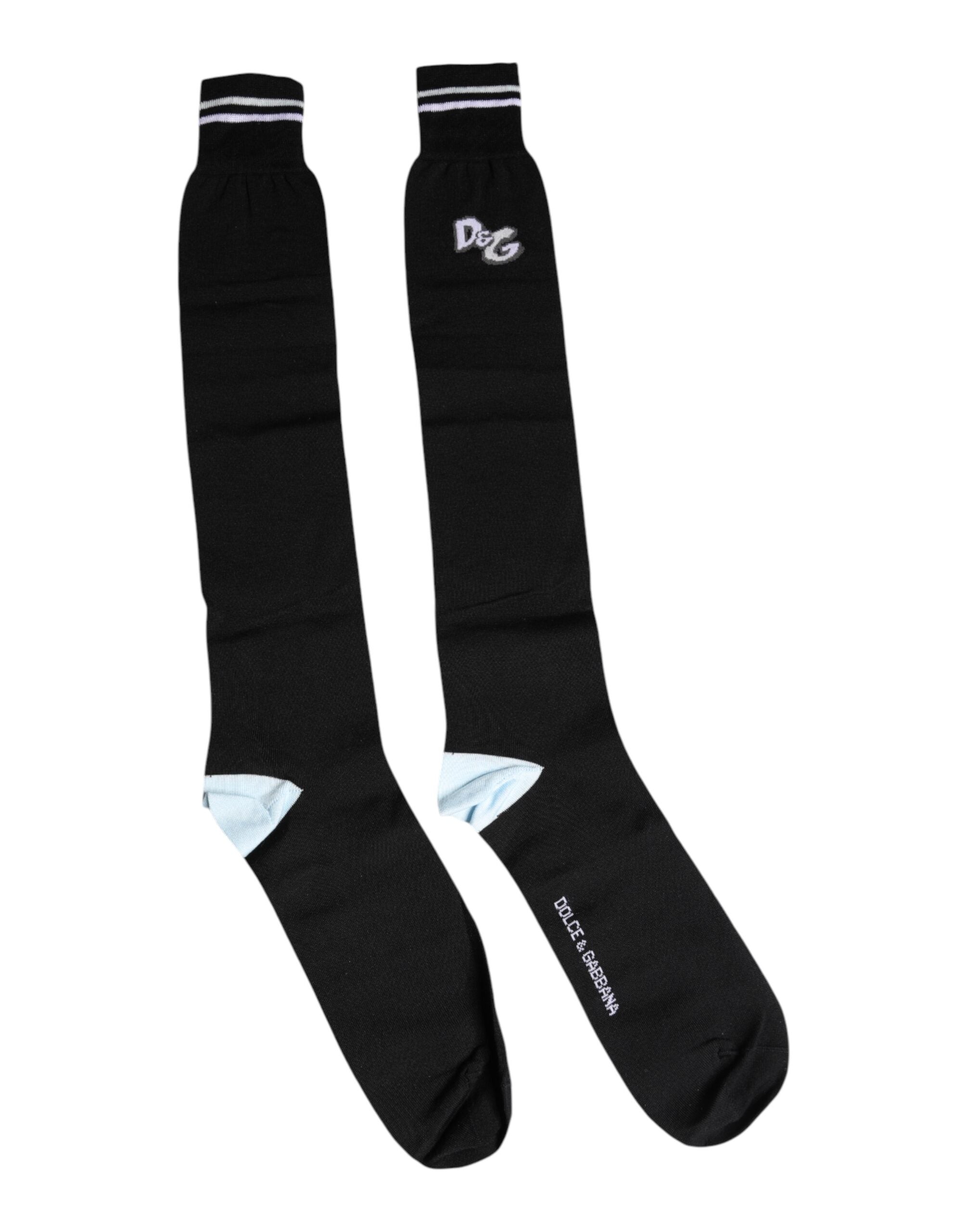 Dolce & Gabbana Black DG Logo Print Cotton Over Calf Socks -   -  Dolce & Gabbana.