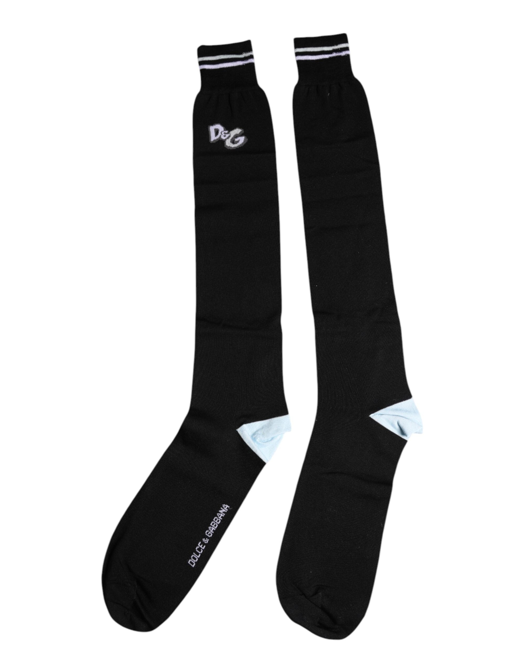 Dolce & Gabbana Black DG Logo Print Cotton Over Calf Socks -   -  Dolce & Gabbana.