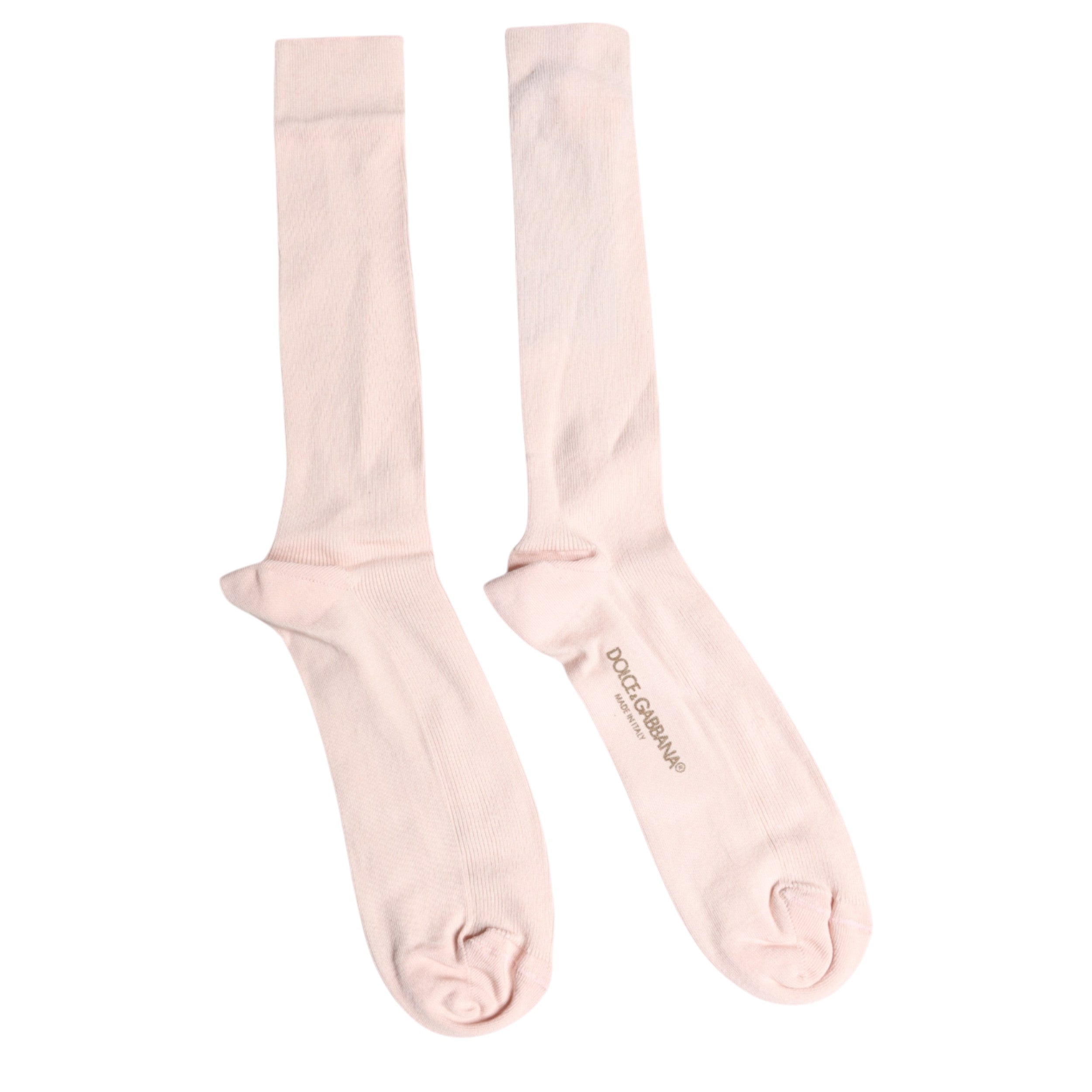 Dolce & Gabbana Ivory Cotton Stretch Logo Over Calf Socks -   -  Dolce & Gabbana.