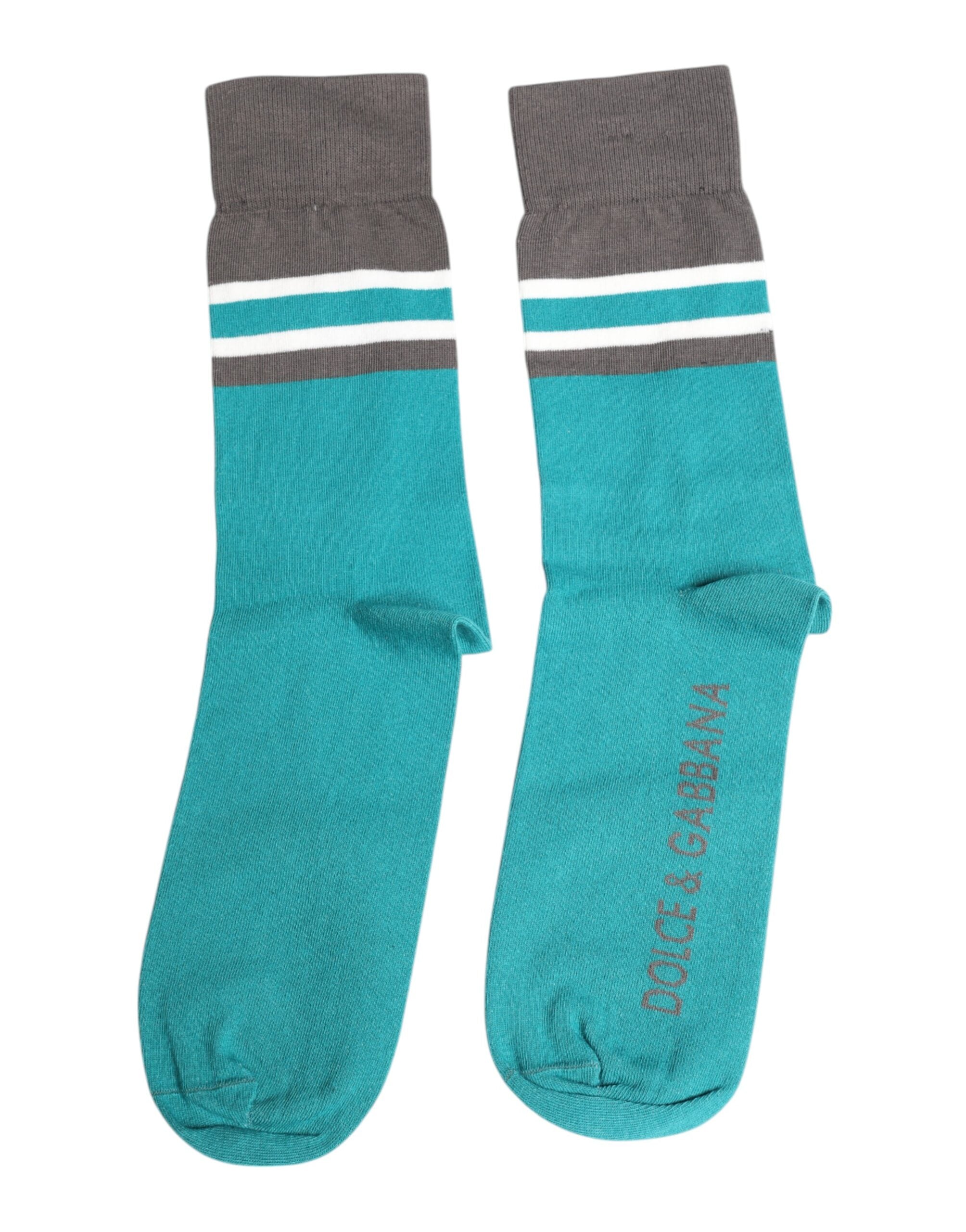 Dolce & Gabbana Green Gray Stretch DG Logo Mid Calf Socks -   -  Dolce & Gabbana.