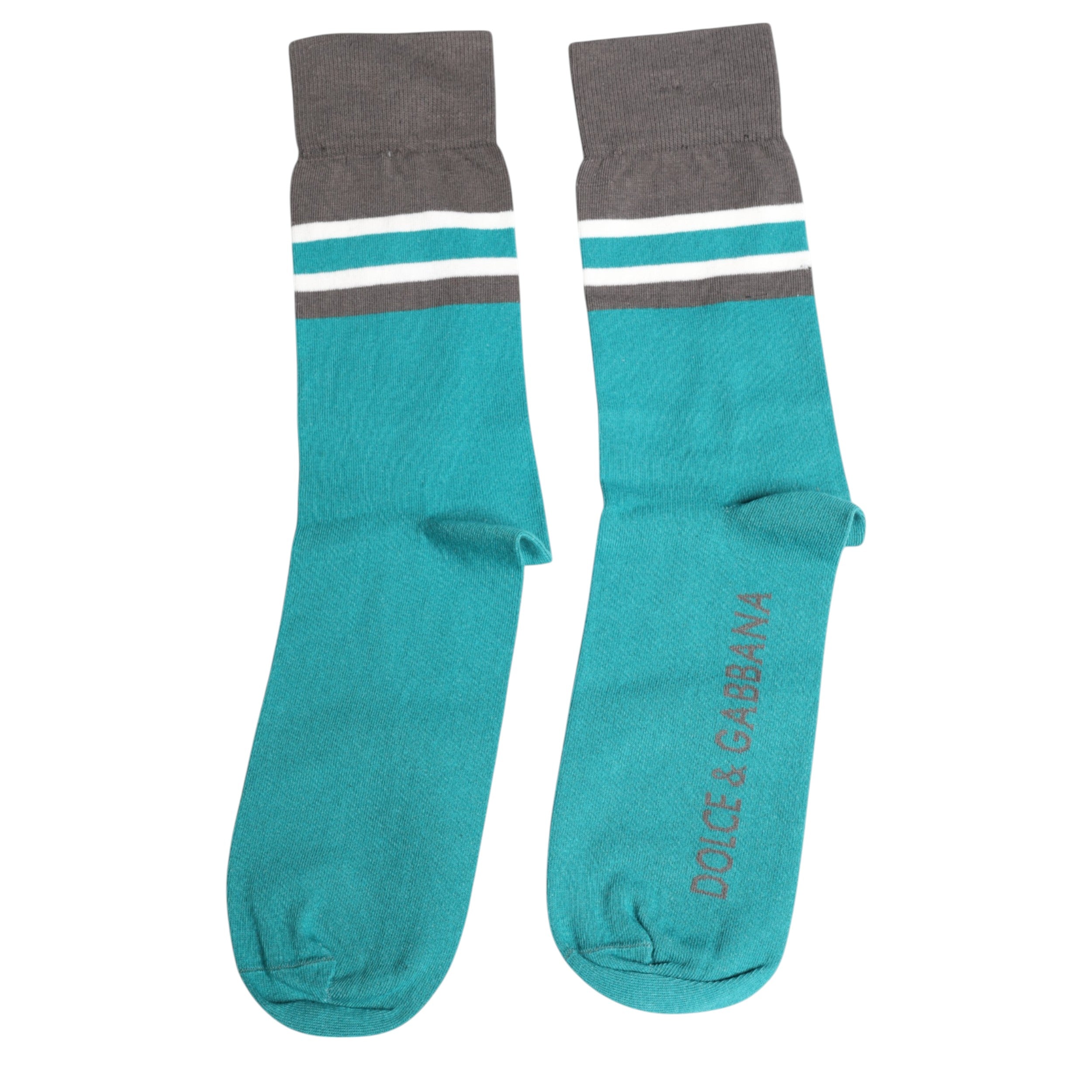 Dolce & Gabbana Green Gray Stretch DG Logo Mid Calf Socks -   -  Dolce & Gabbana.