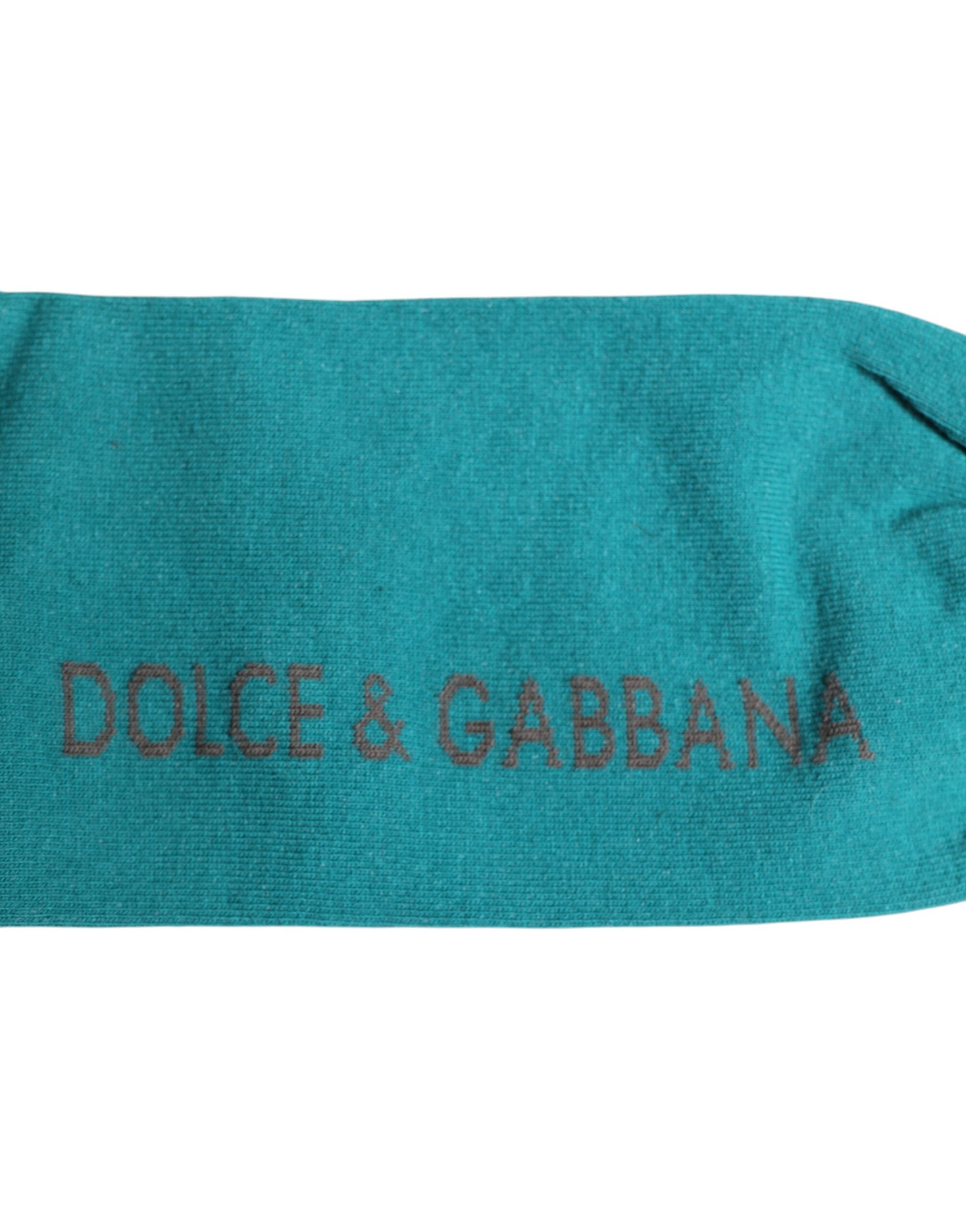 Dolce & Gabbana Green Gray Stretch DG Logo Mid Calf Socks -   -  Dolce & Gabbana.