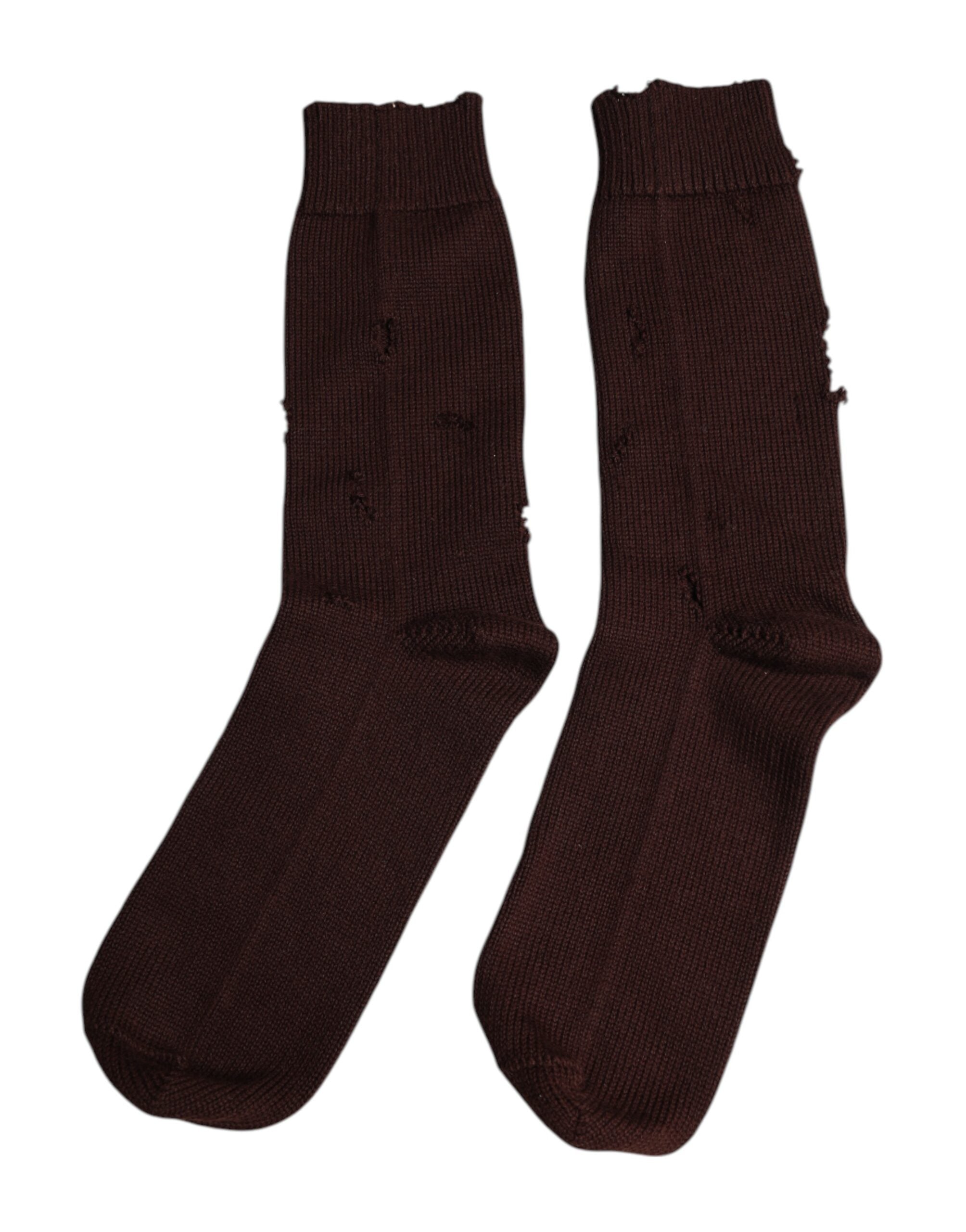Dolce & Gabbana Brown Solid Cotton Stretch Mid Calf Socks -   -  Dolce & Gabbana.