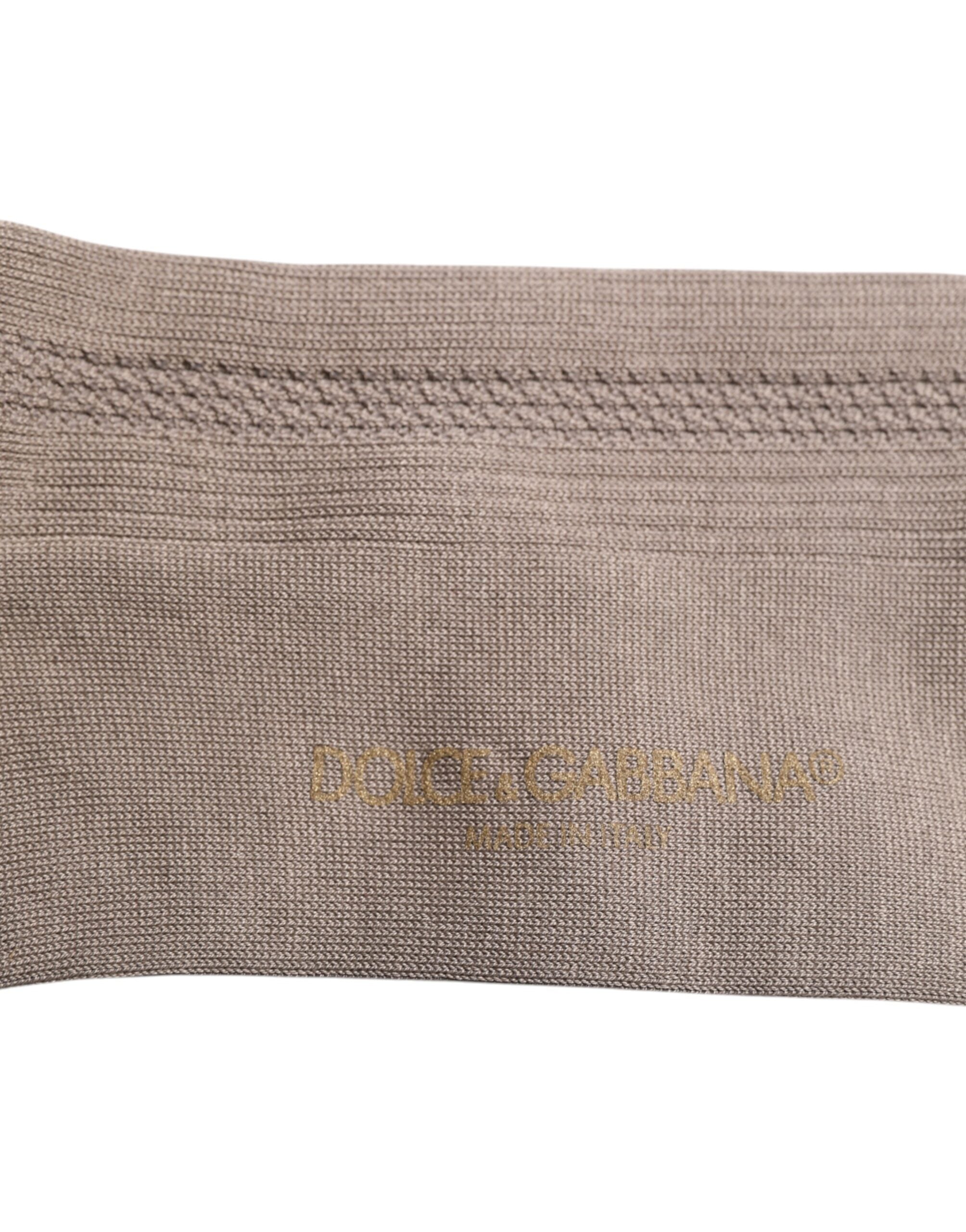 Dolce & Gabbana Brown Cotton Stretch Logo Over Calf Socks -   -  Dolce & Gabbana.