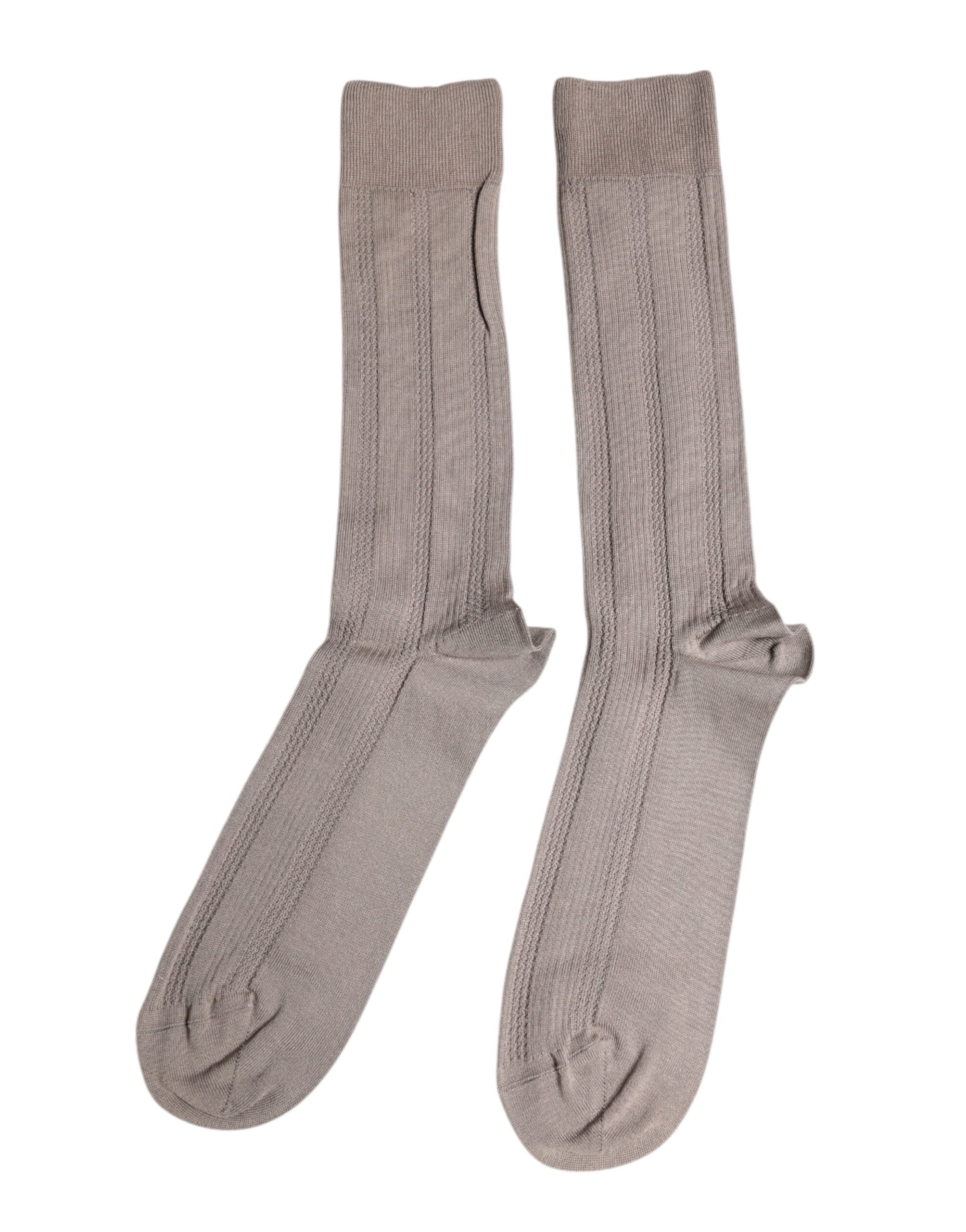Dolce & Gabbana Brown Cotton Stretch Logo Over Calf Socks -   -  Dolce & Gabbana.