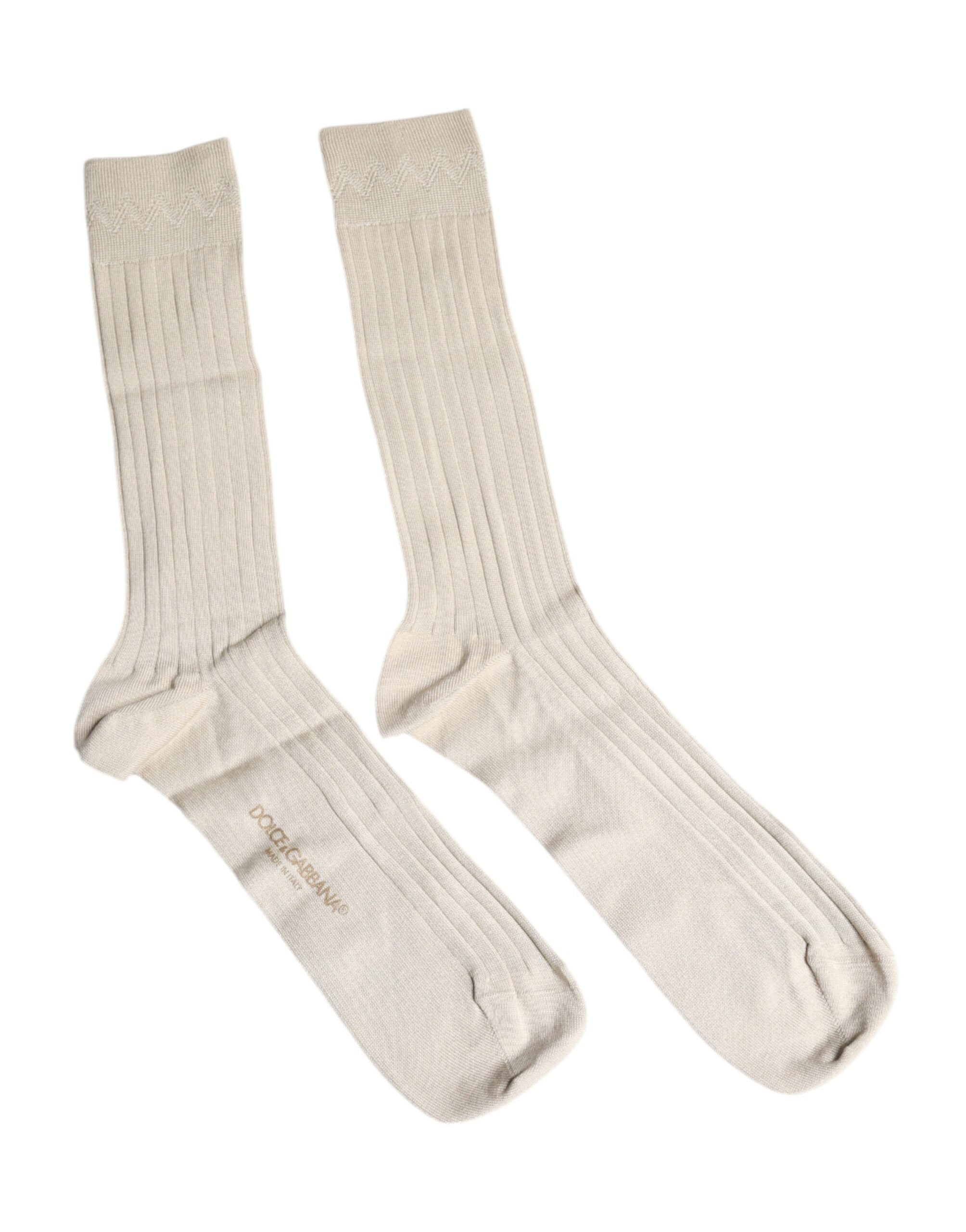Dolce & Gabbana Beige Cotton Stretch Logo Mid Calf Socks -   -  Dolce & Gabbana.