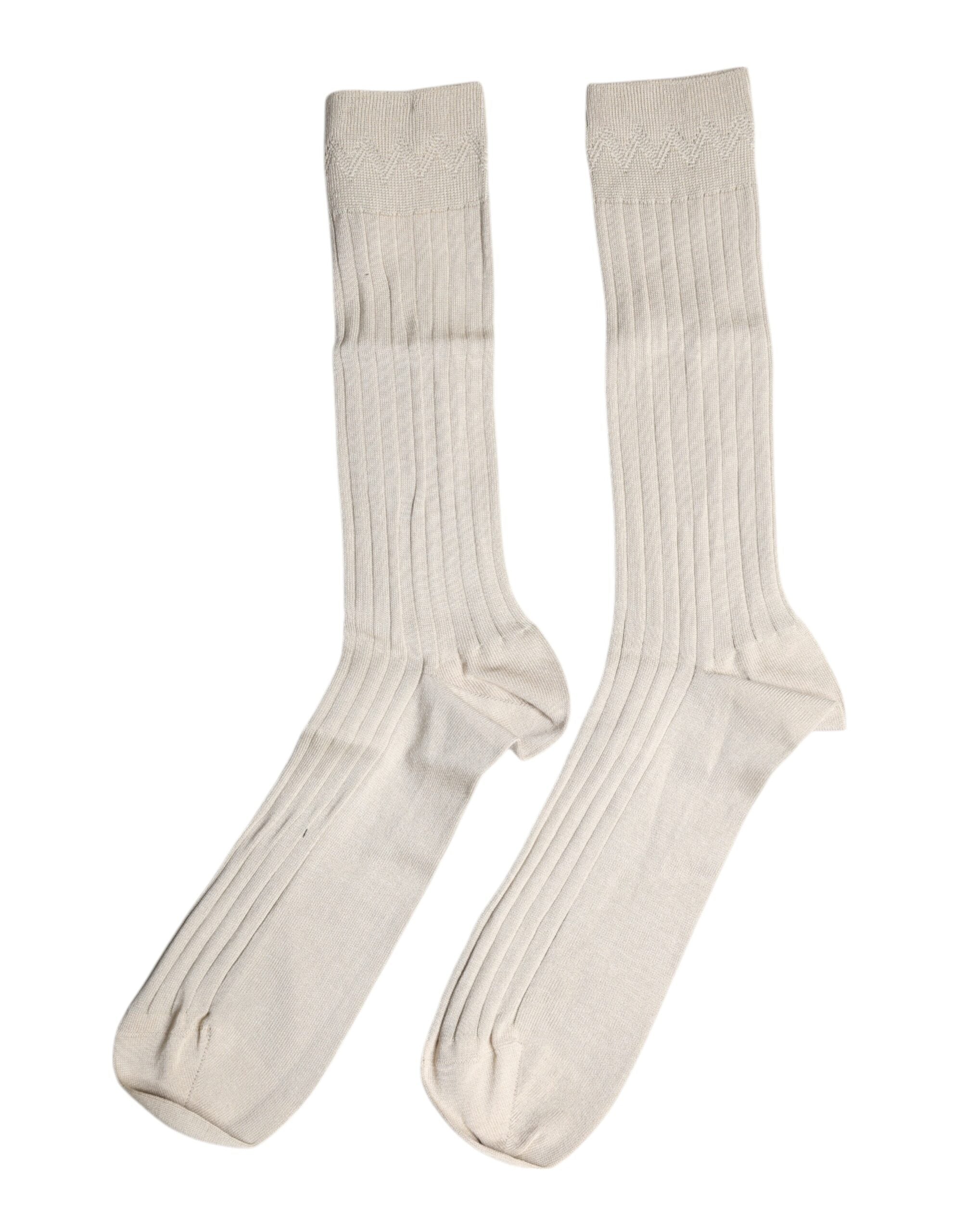 Dolce & Gabbana Beige Cotton Stretch Logo Mid Calf Socks -   -  Dolce & Gabbana.