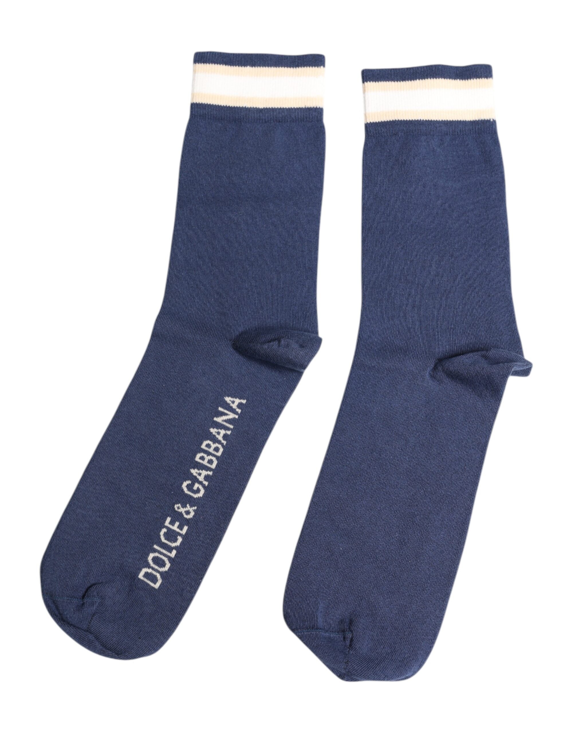 Dolce & Gabbana Blue Stretch DG Logo Print Mid Calf Socks -   -  Dolce & Gabbana.