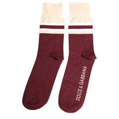 Dolce & Gabbana Burgundy Stretch Logo Print Mid Calf Socks -   -  Dolce & Gabbana.