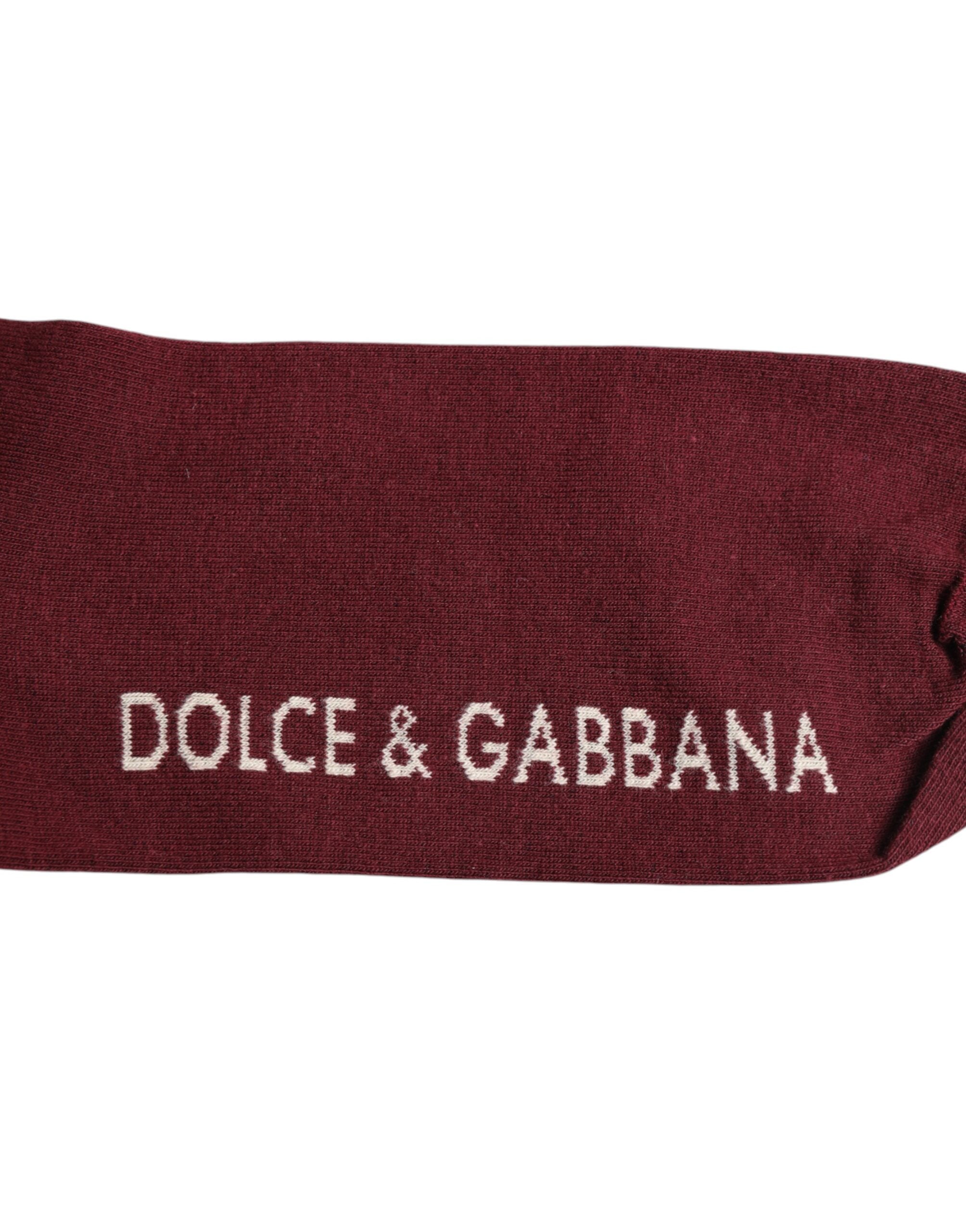 Dolce & Gabbana Burgundy Stretch Logo Print Mid Calf Socks -   -  Dolce & Gabbana.