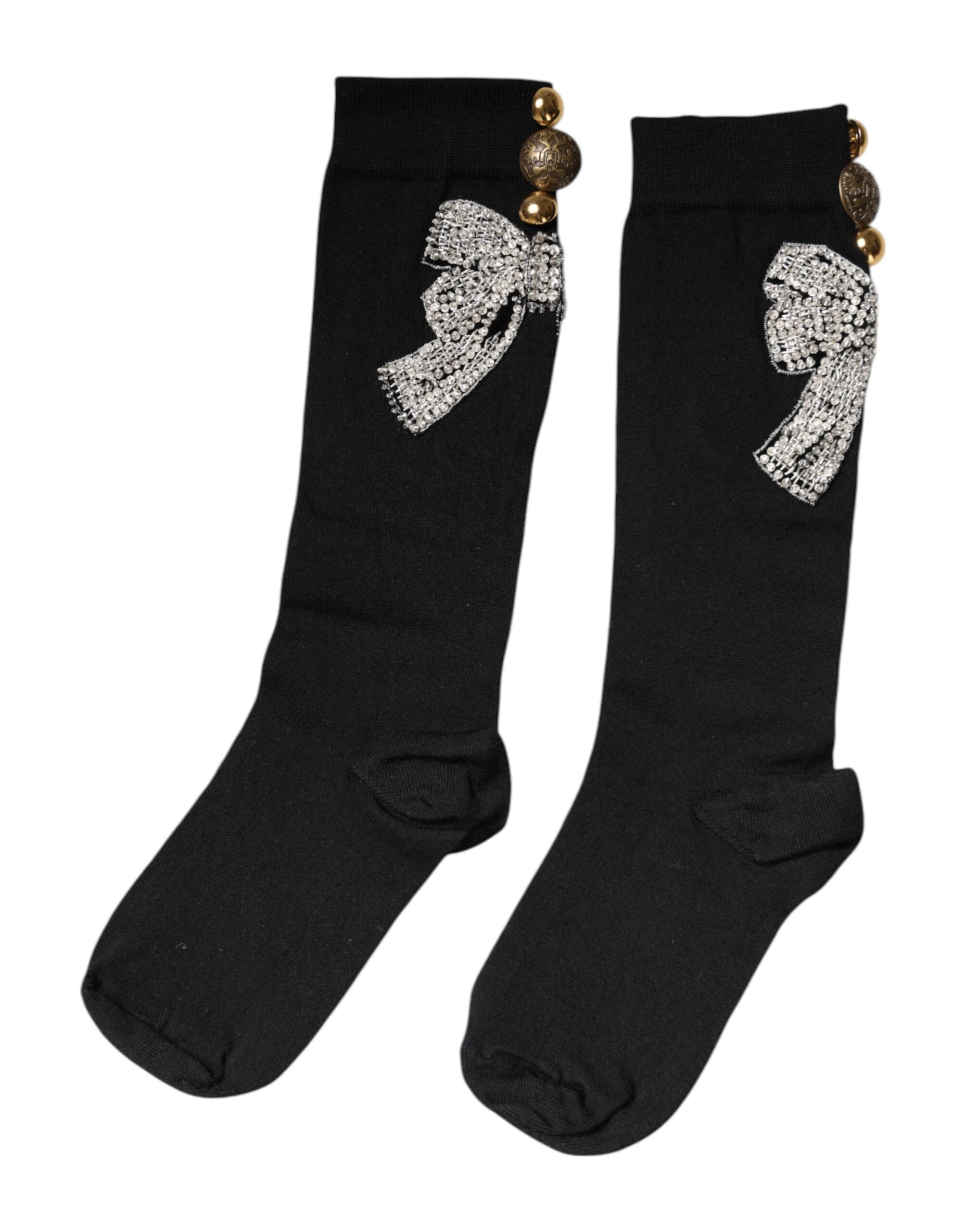 Dolce & Gabbana Black Knit Floral Crystal Embellishment Socks -   -  Dolce & Gabbana.