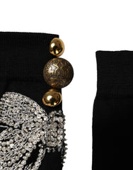 Dolce & Gabbana Black Knit Floral Crystal Embellishment Socks -   -  Dolce & Gabbana.