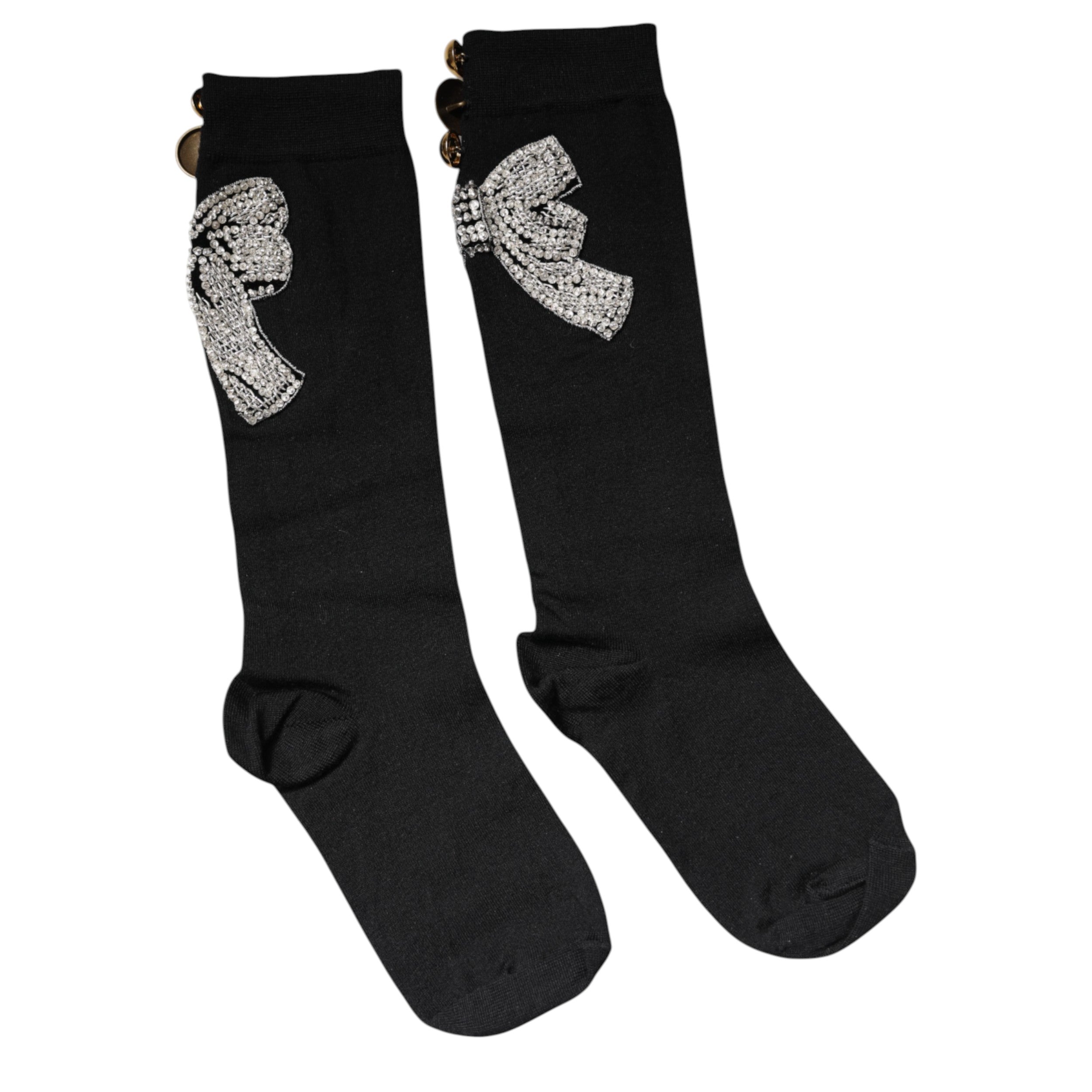 Dolce & Gabbana Black Knit Floral Crystal Embellishment Socks -   -  Dolce & Gabbana.