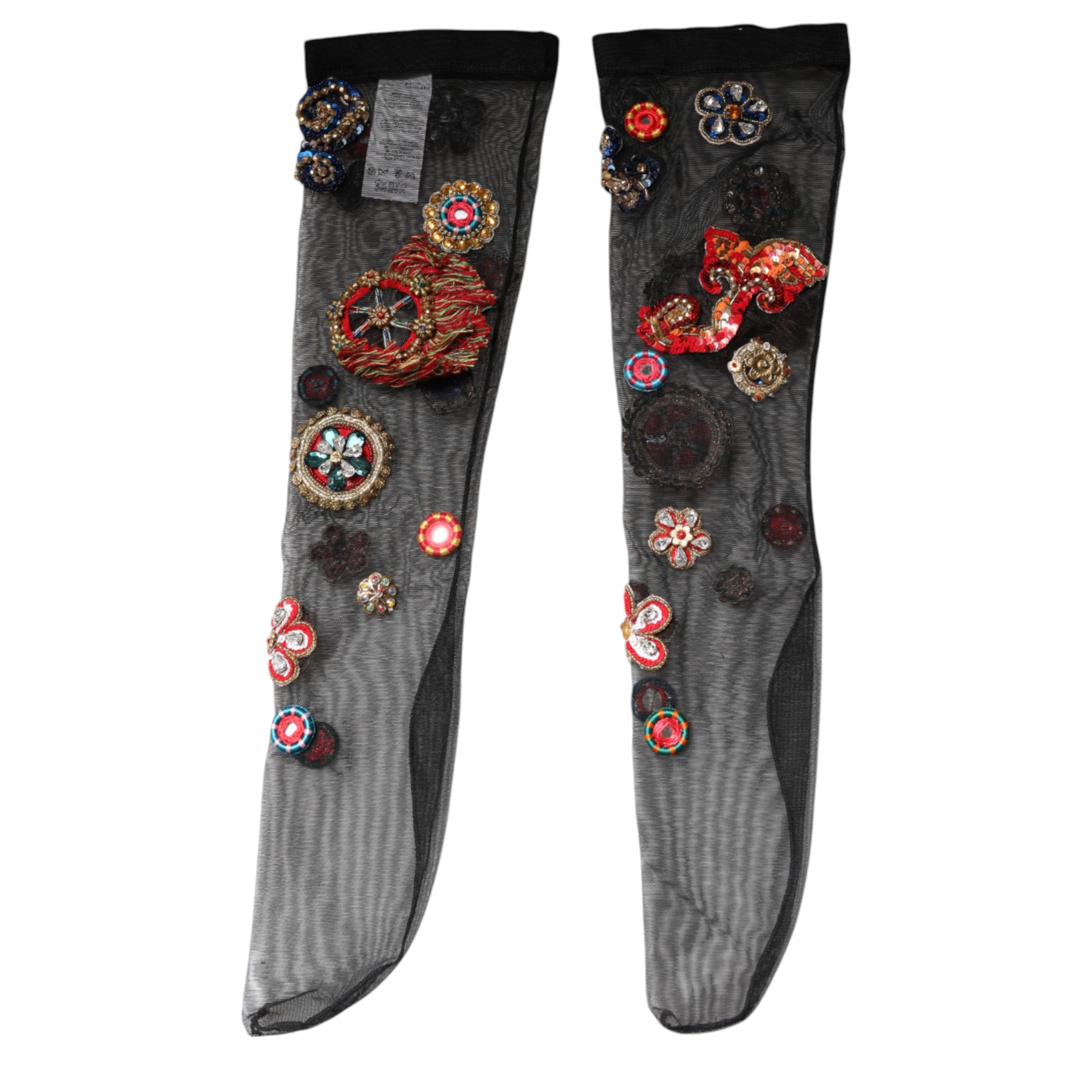 Dolce & Gabbana Black Stretch Carretto Crystal Stockings Socks -   -  Dolce & Gabbana.