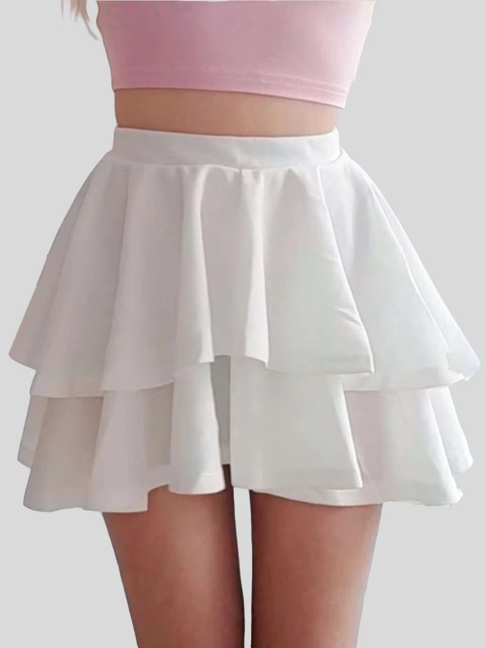 Chic Women's High Waist Double Ruffle Hem A-Line Mini Skirt for Spring & Summer -   -  Tiny Lux.