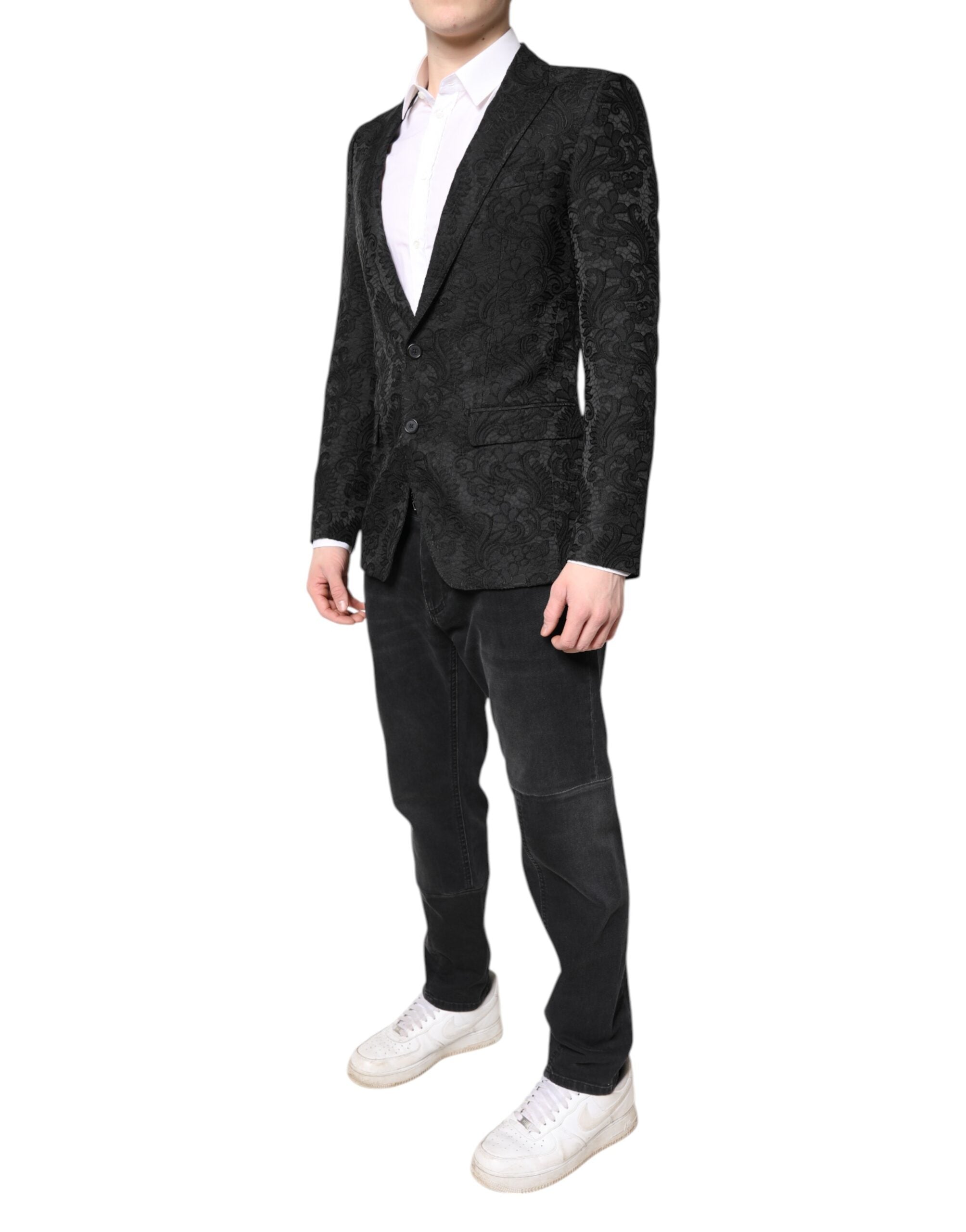 Dolce & Gabbana Black Floral Jacquard Coat Jacket Blazer -   -  Dolce & Gabbana.
