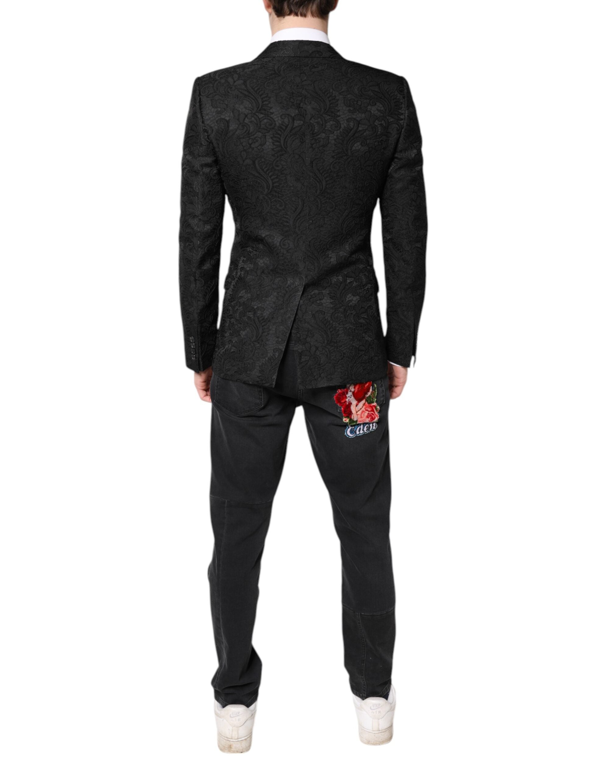 Dolce & Gabbana Black Floral Jacquard Coat Jacket Blazer -   -  Dolce & Gabbana.