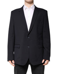 Dolce & Gabbana Dark Blue Wool Single Breasted Coat Blazer -   -  Dolce & Gabbana.
