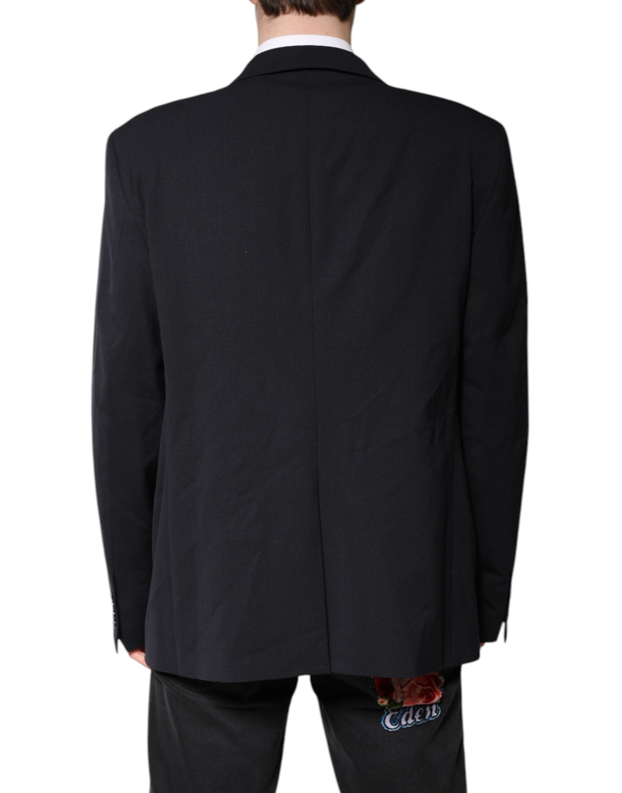 Dolce & Gabbana Dark Blue Wool Single Breasted Coat Blazer -   -  Dolce & Gabbana.
