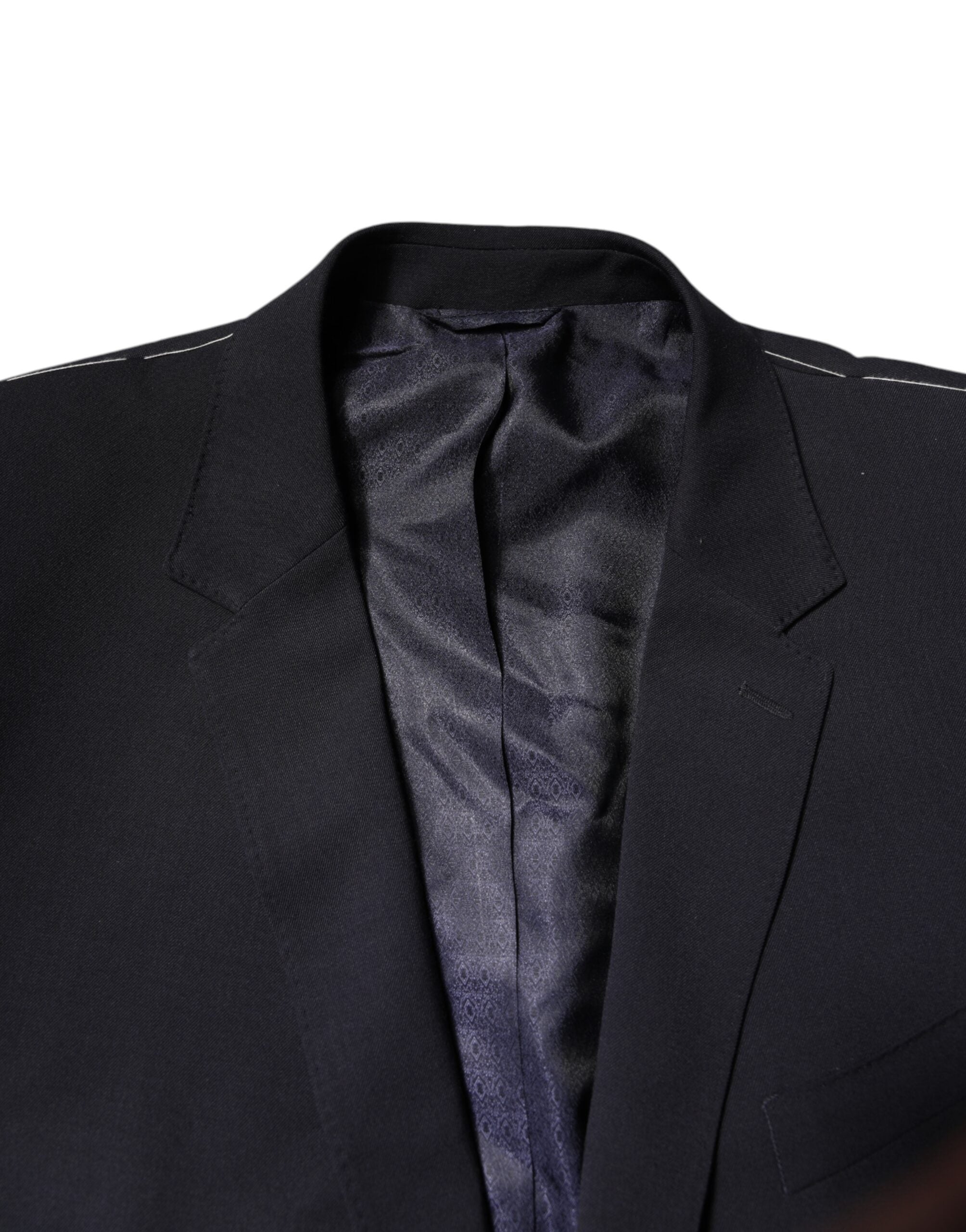 Dolce & Gabbana Dark Blue Wool Single Breasted Coat Blazer -   -  Dolce & Gabbana.