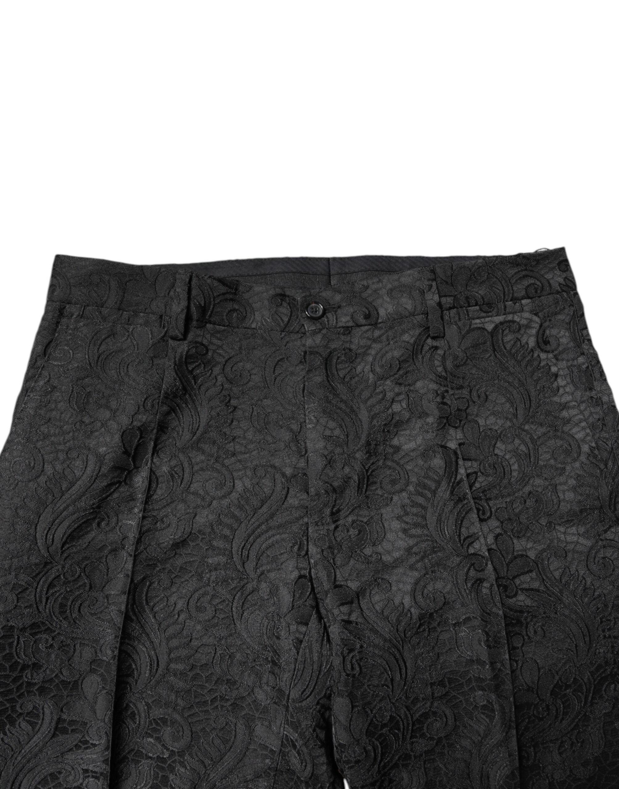 Dolce & Gabbana Black Floral Jacquard Mid Waist Dress Pants -   -  Dolce & Gabbana.