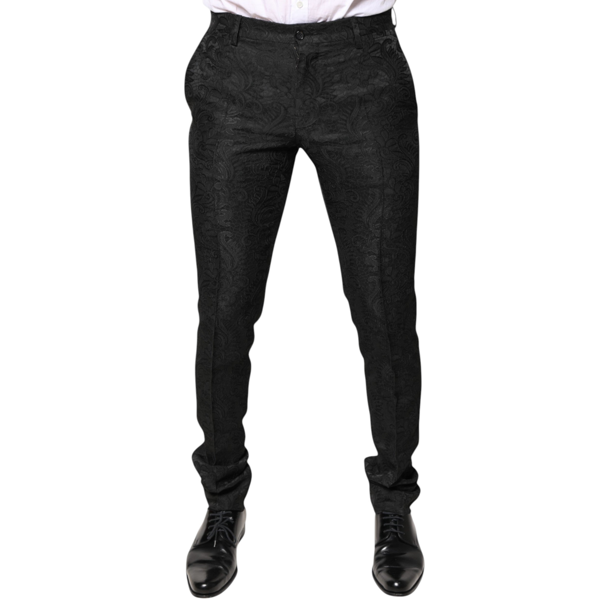 Dolce & Gabbana Black Floral Jacquard Mid Waist Dress Pants -   -  Dolce & Gabbana.
