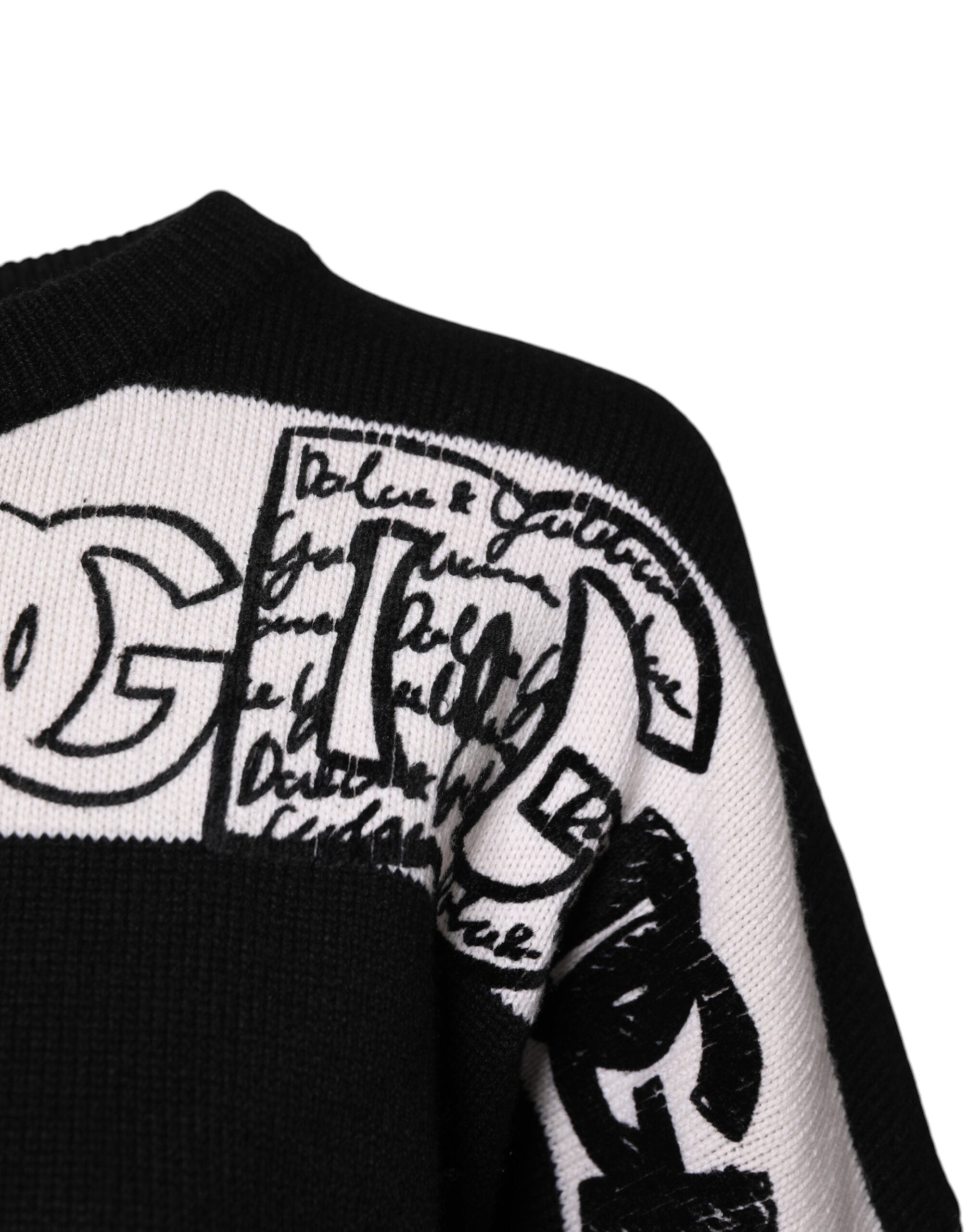 Dolce & Gabbana Black White Logo Print Wool Pullover Sweater -   -  Dolce & Gabbana.