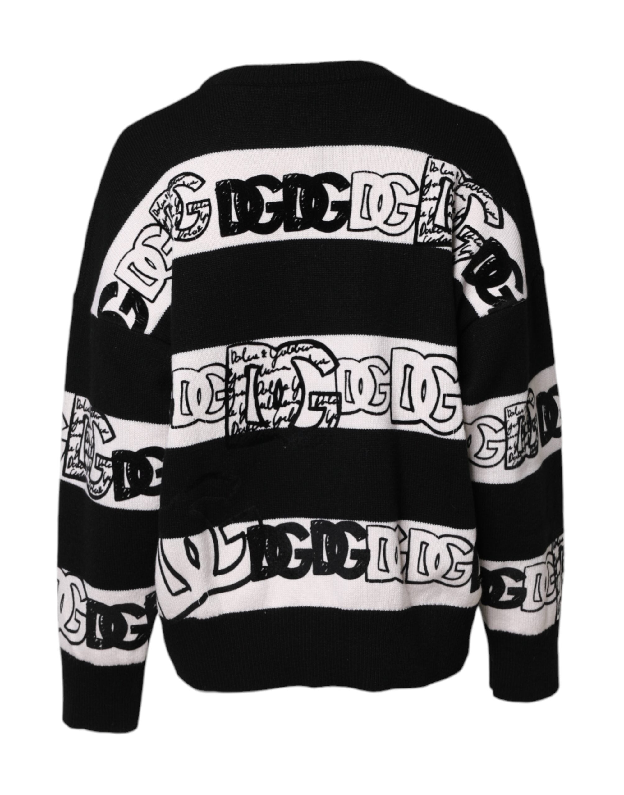 Dolce & Gabbana Black White Logo Print Wool Pullover Sweater -   -  Dolce & Gabbana.