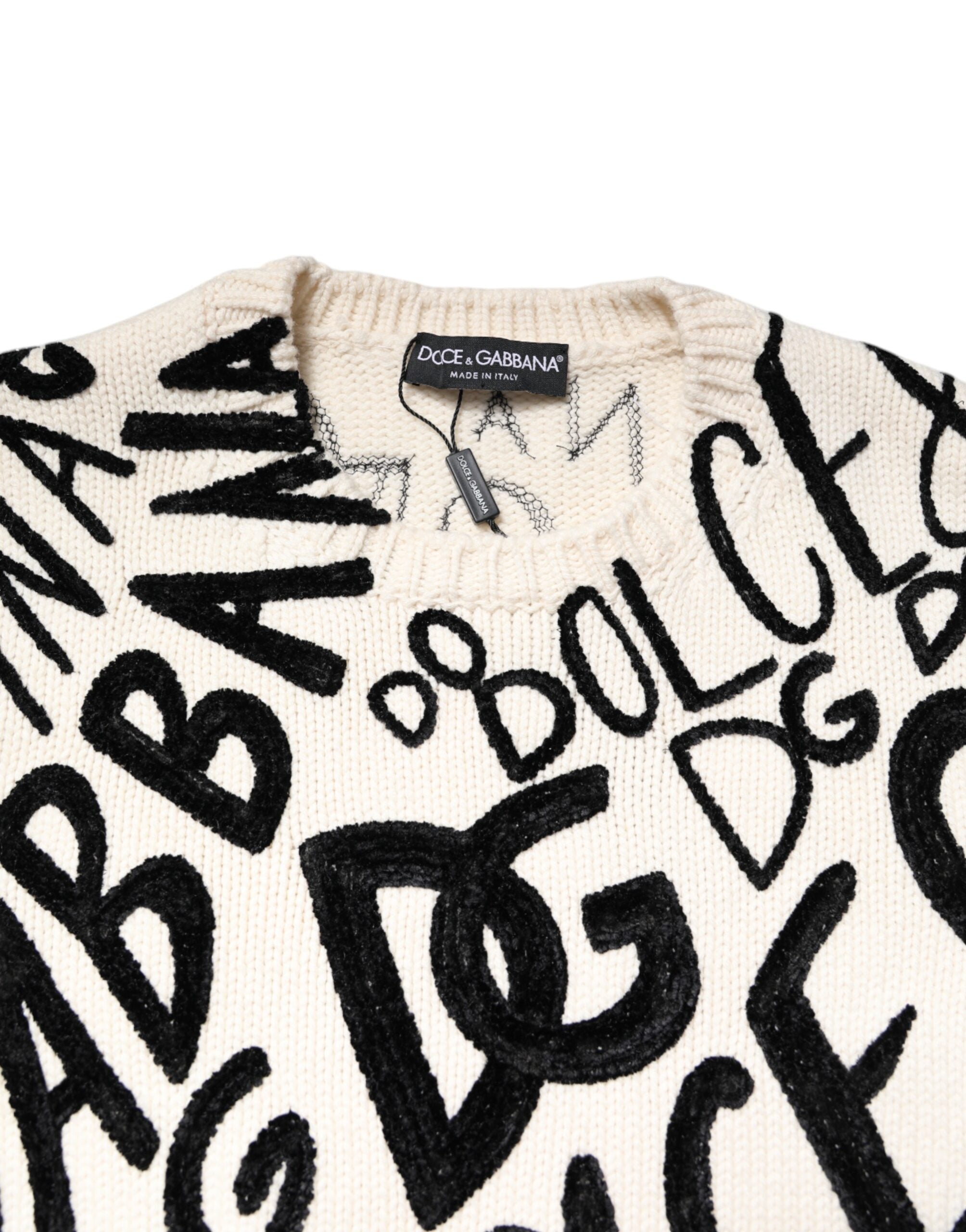 Dolce & Gabbana White Black Logo Print Women Pullover Sweater -   -  Dolce & Gabbana.
