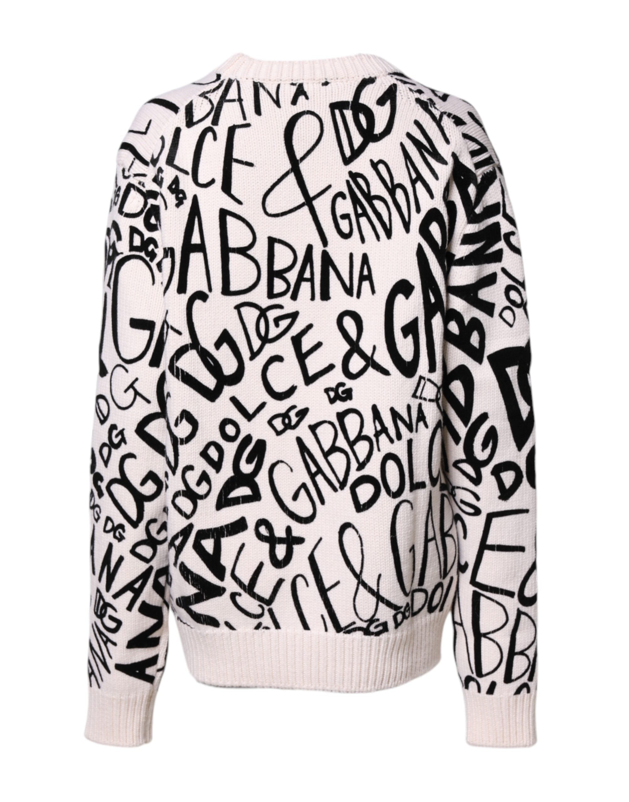 Dolce & Gabbana White Black Logo Print Women Pullover Sweater -   -  Dolce & Gabbana.