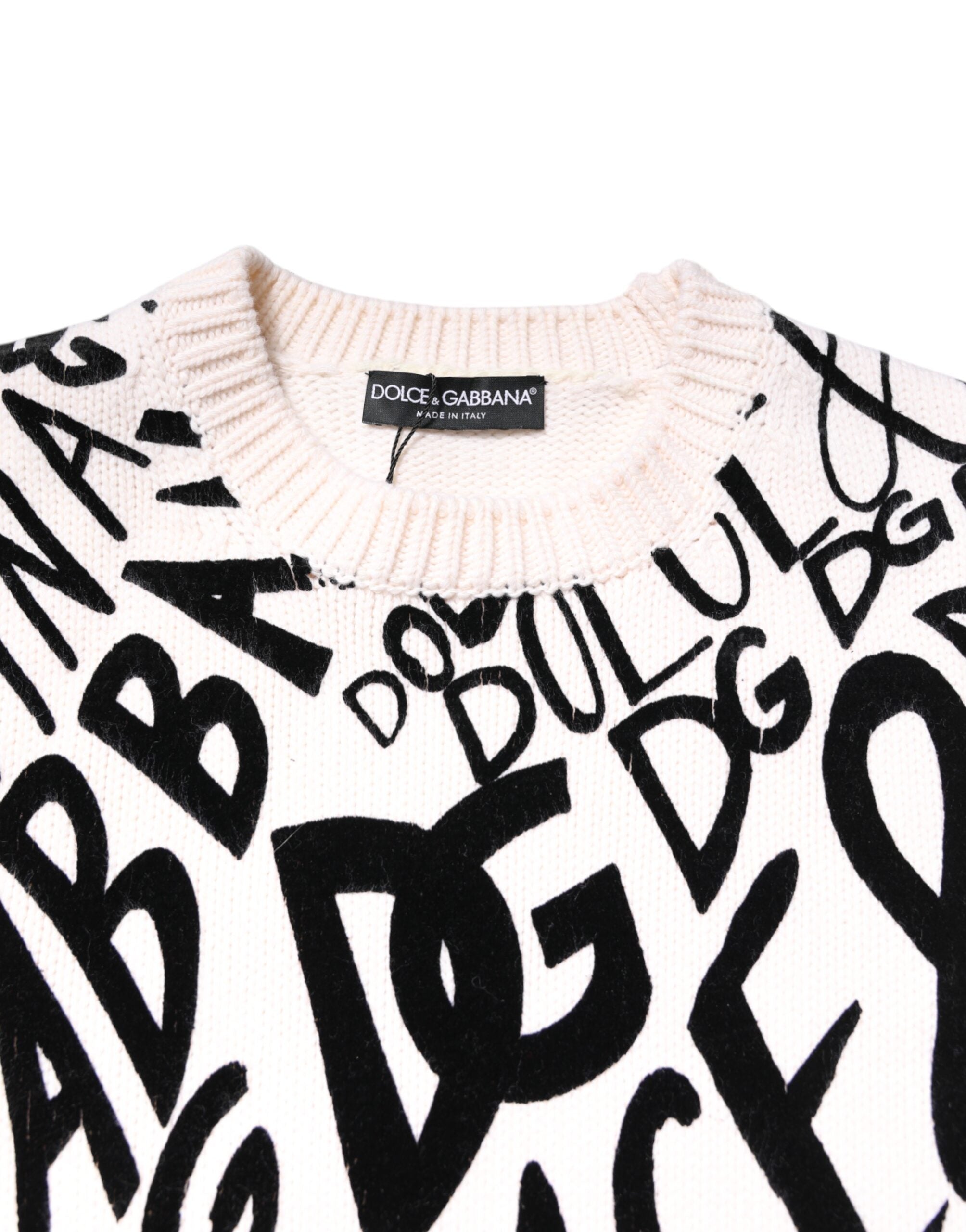 Dolce & Gabbana White Black Logo Print Women Pullover Sweater -   -  Dolce & Gabbana.