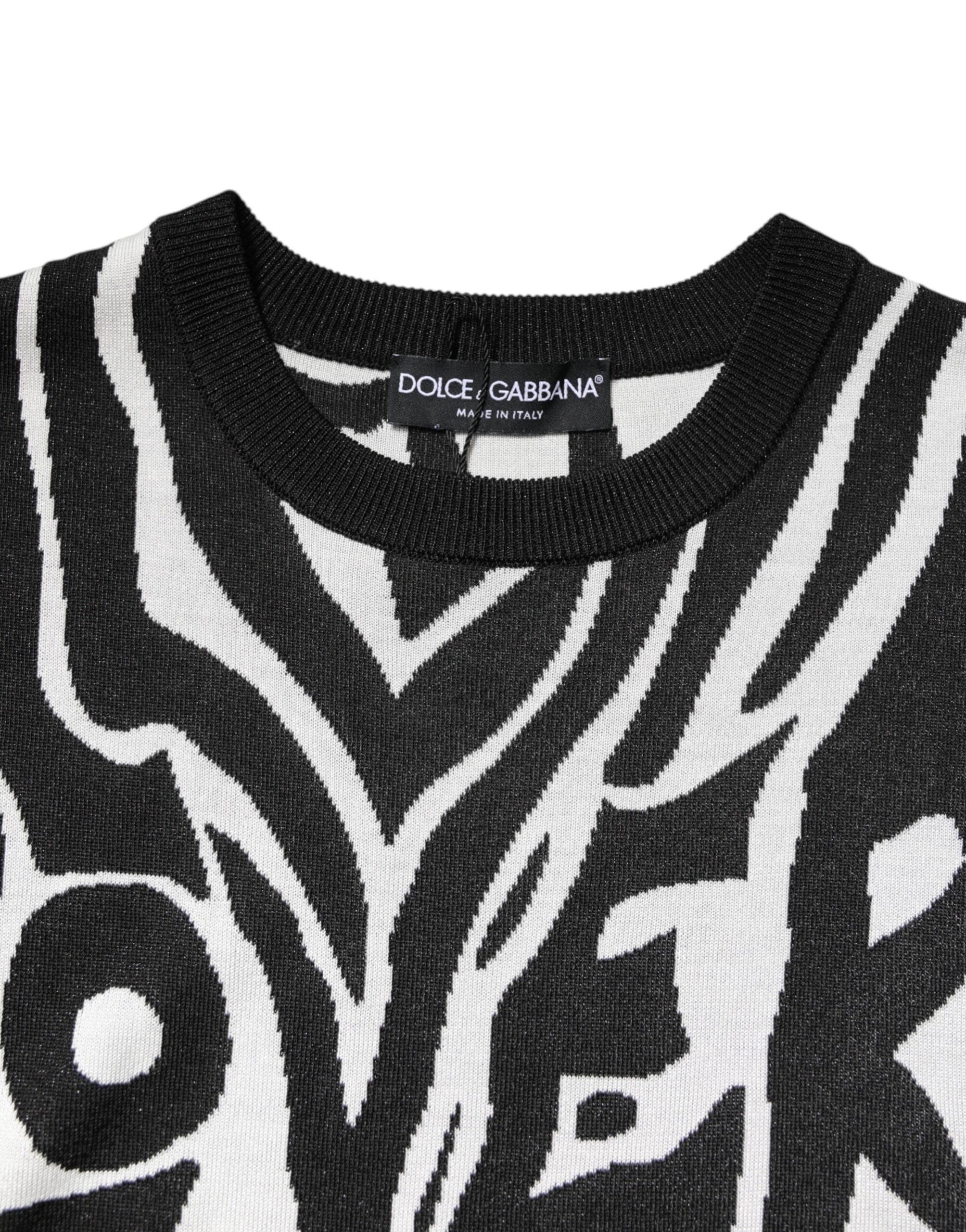 Dolce & Gabbana Black White Print Women Pullover Sweater -   -  Dolce & Gabbana.