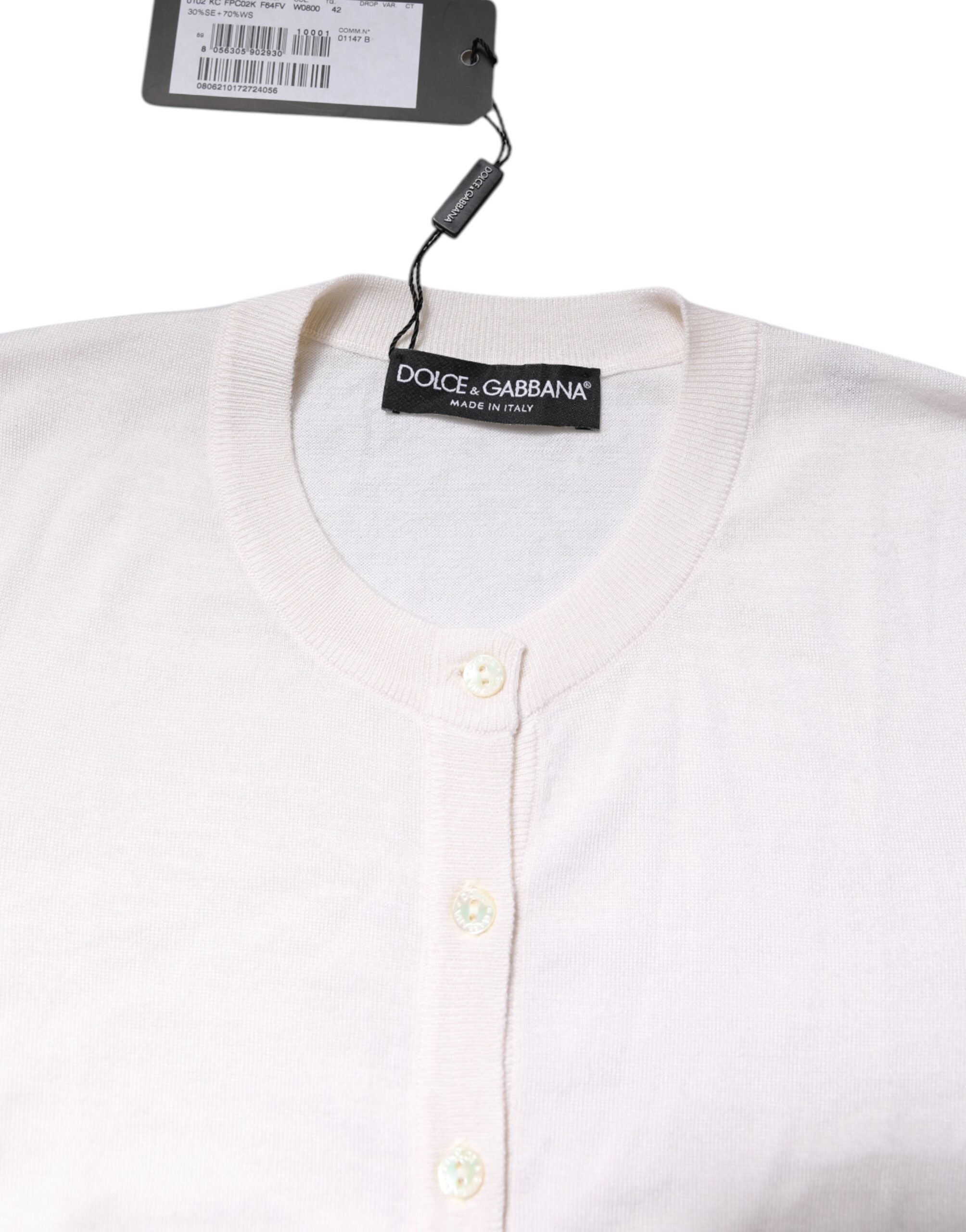 Dolce & Gabbana White Cashmere Crew Neck Top Cardigan Sweater -   -  Dolce & Gabbana.