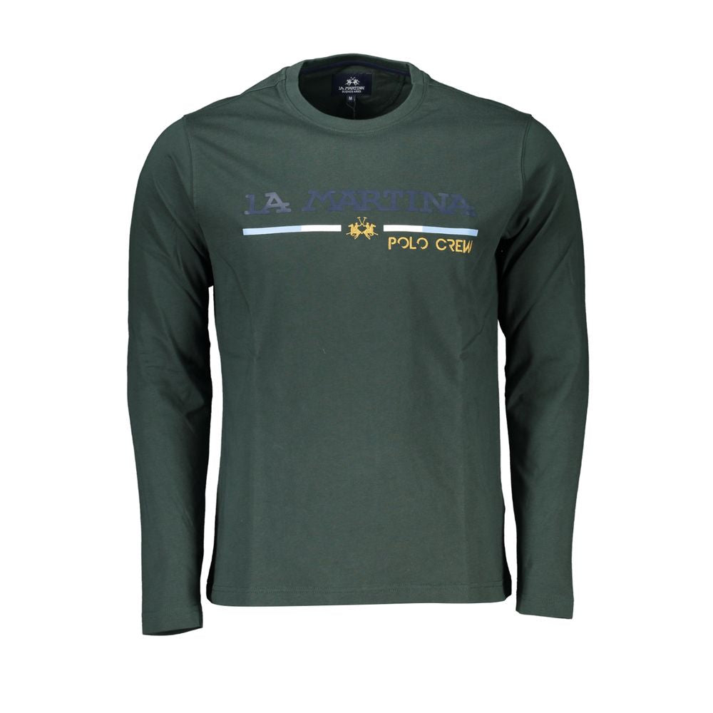 La Martina Elegant Green Embroidered Crew Neck Cotton Tee -   -  La Martina.