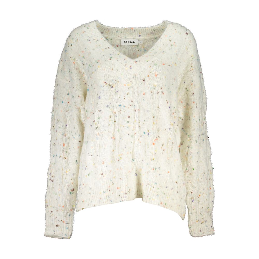 Desigual Chic Contrast V-Neck Sweater with Logo Detail -   -  Desigual.