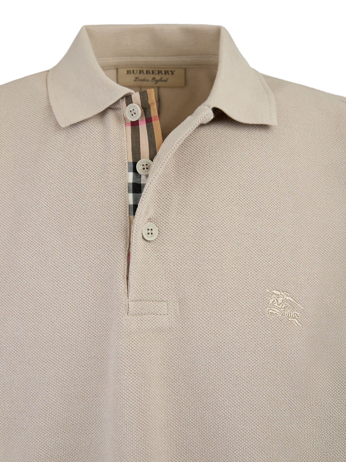 Burberry Pale Stone Cotton Collared Polo Shirt -   -  Burberry.