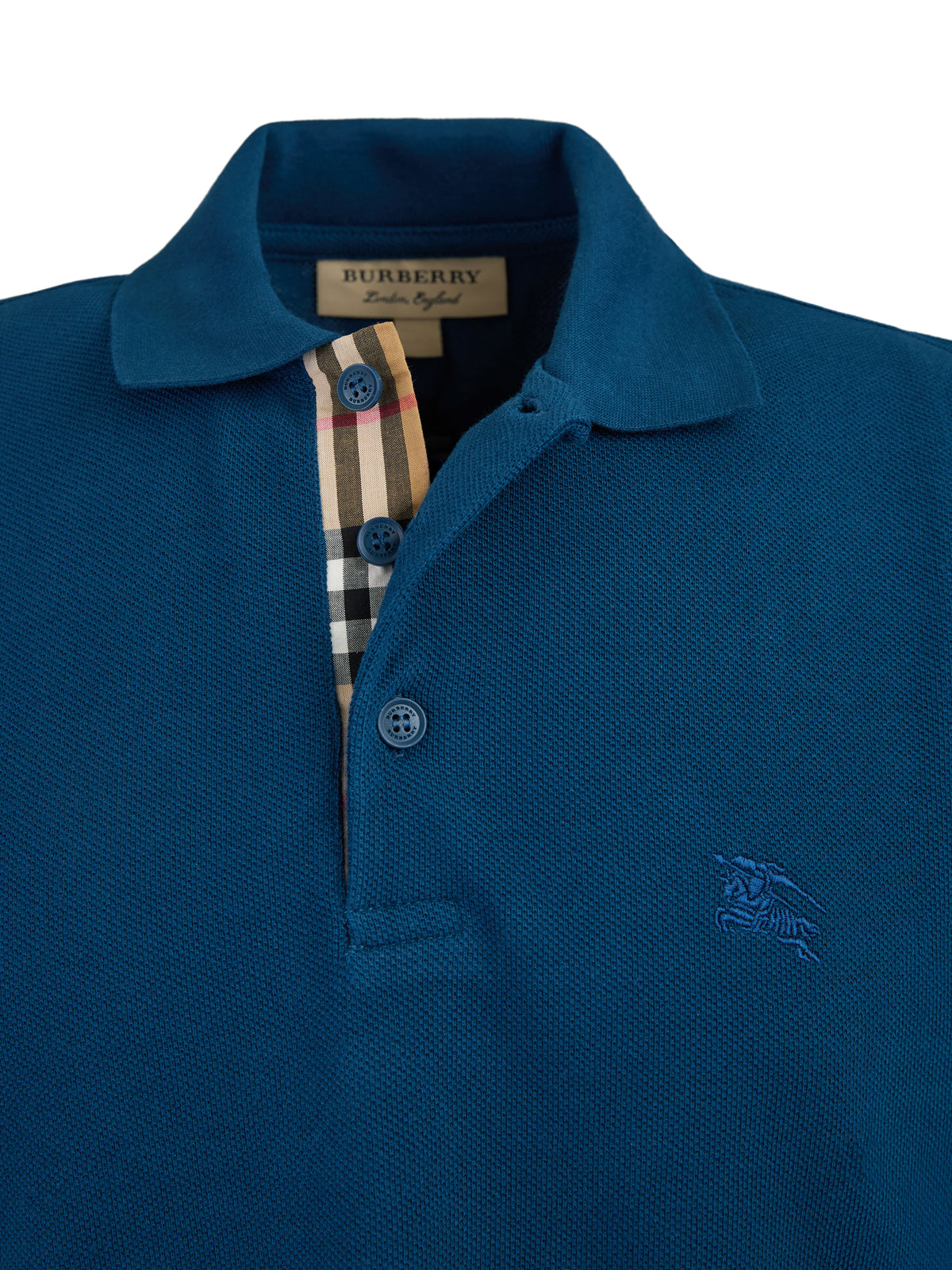 Burberry Deep Teal Blue Cotton Collared Polo Shirt -   -  Burberry.