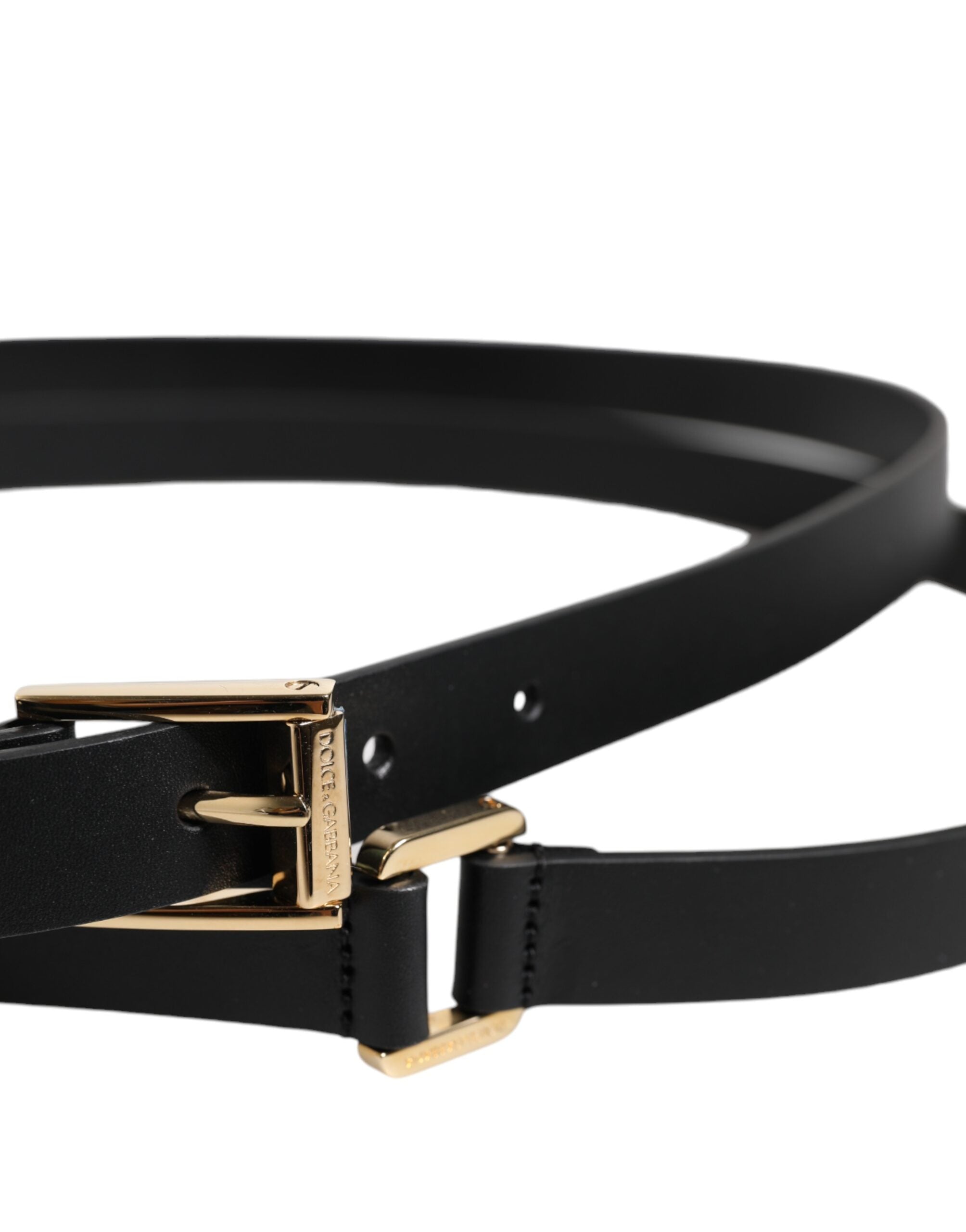 Dolce & Gabbana Black Classic Gold Metal Logo Buckle Belt -   -  Dolce & Gabbana.