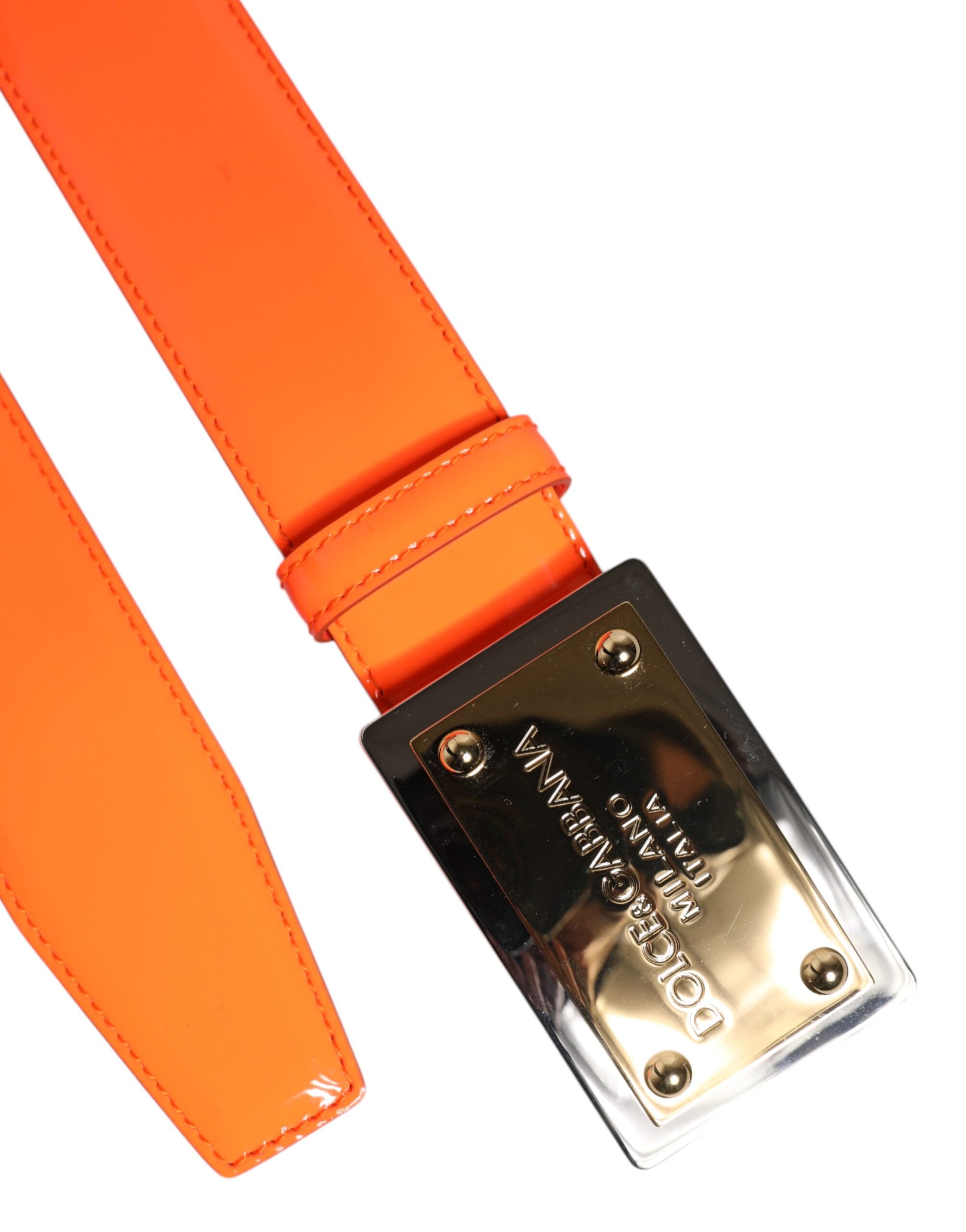 Dolce & Gabbana Orange Gold Tone Metal Logo Buckle Belt -   -  Dolce & Gabbana.