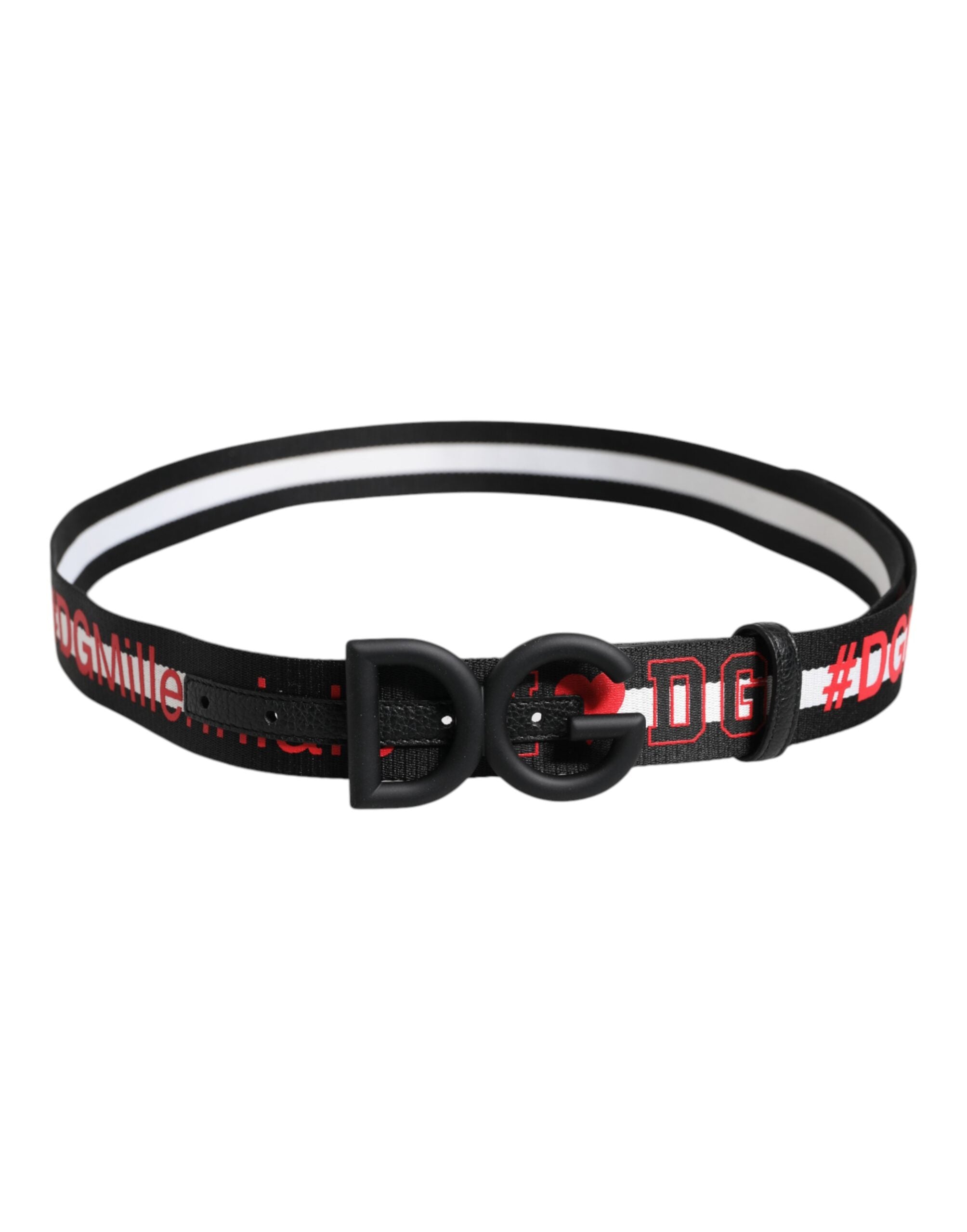 Dolce & Gabbana Black Polyester Logo Print DG Buckle Belt -   -  Dolce & Gabbana.