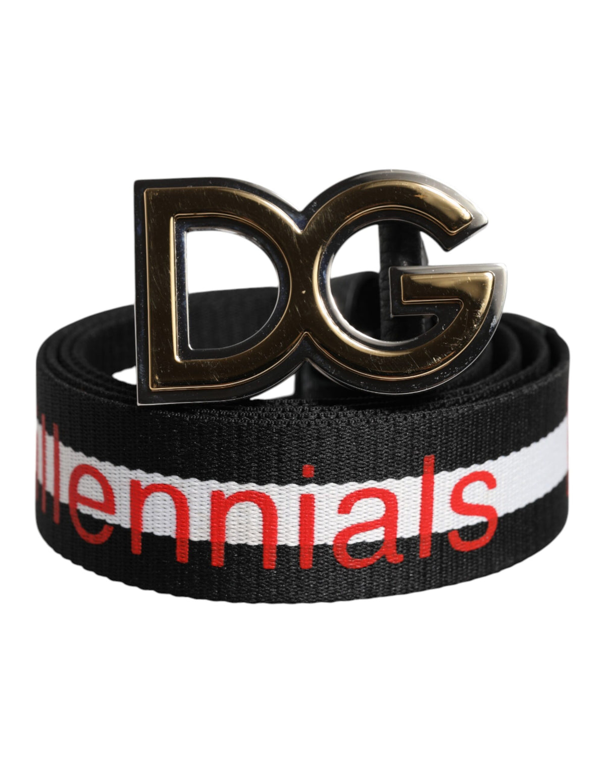 Dolce & Gabbana Black Cotton Logo Print DG Buckle Belt -   -  Dolce & Gabbana.