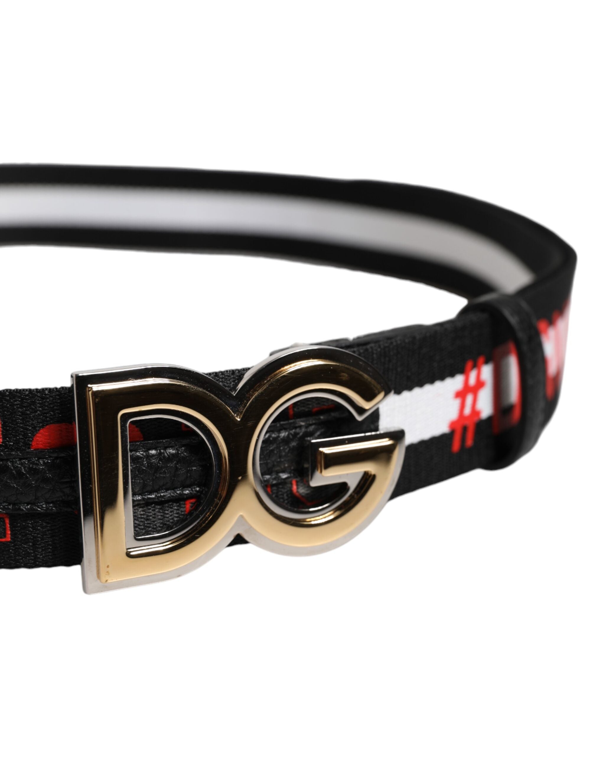 Dolce & Gabbana Black Cotton Logo Print DG Buckle Belt -   -  Dolce & Gabbana.
